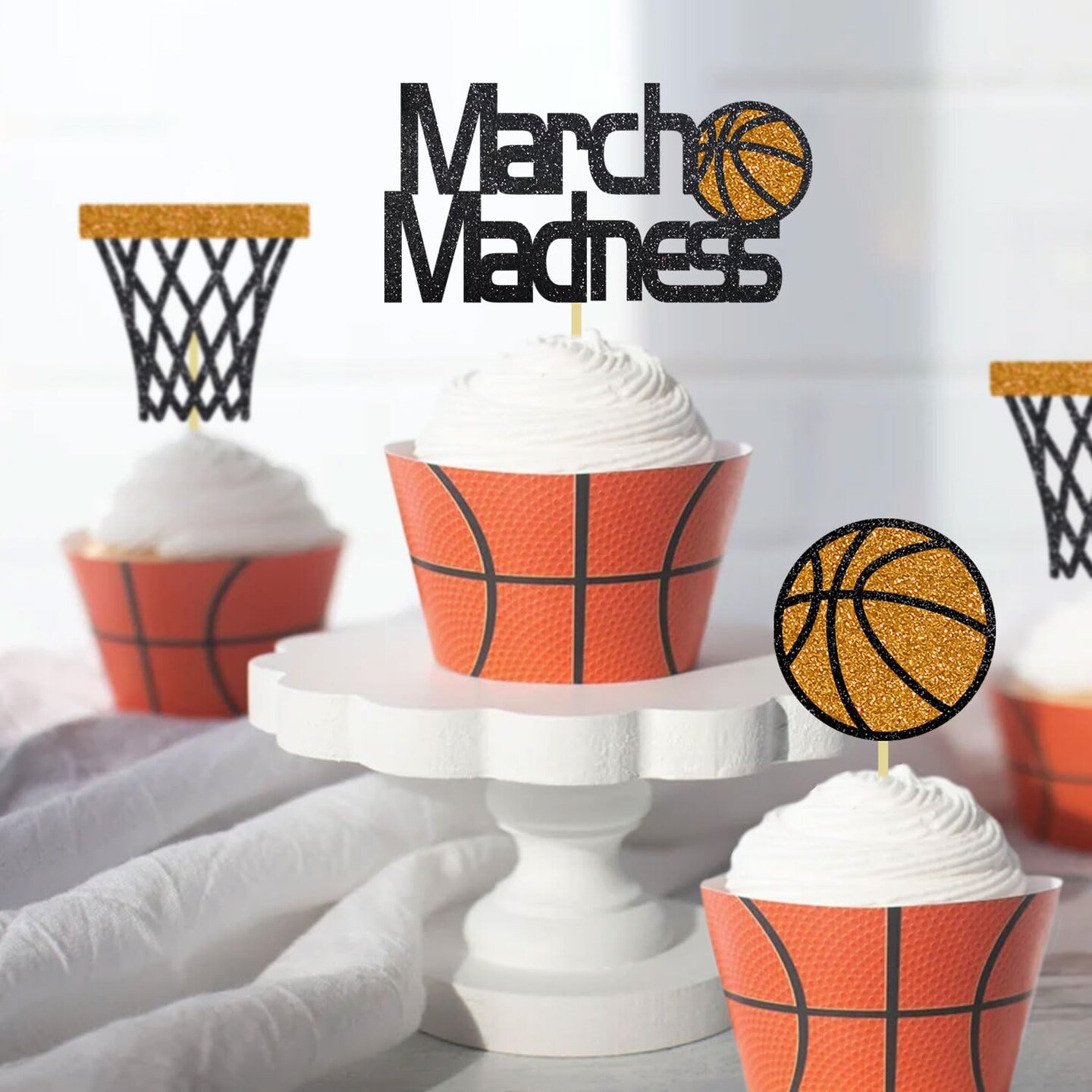 24Pcs Basketball Cupcake Toppers for Basketball Party Decorations, Basketball March Madness Cupcake Toppers, Basketball Theme Birthday Party Decorations