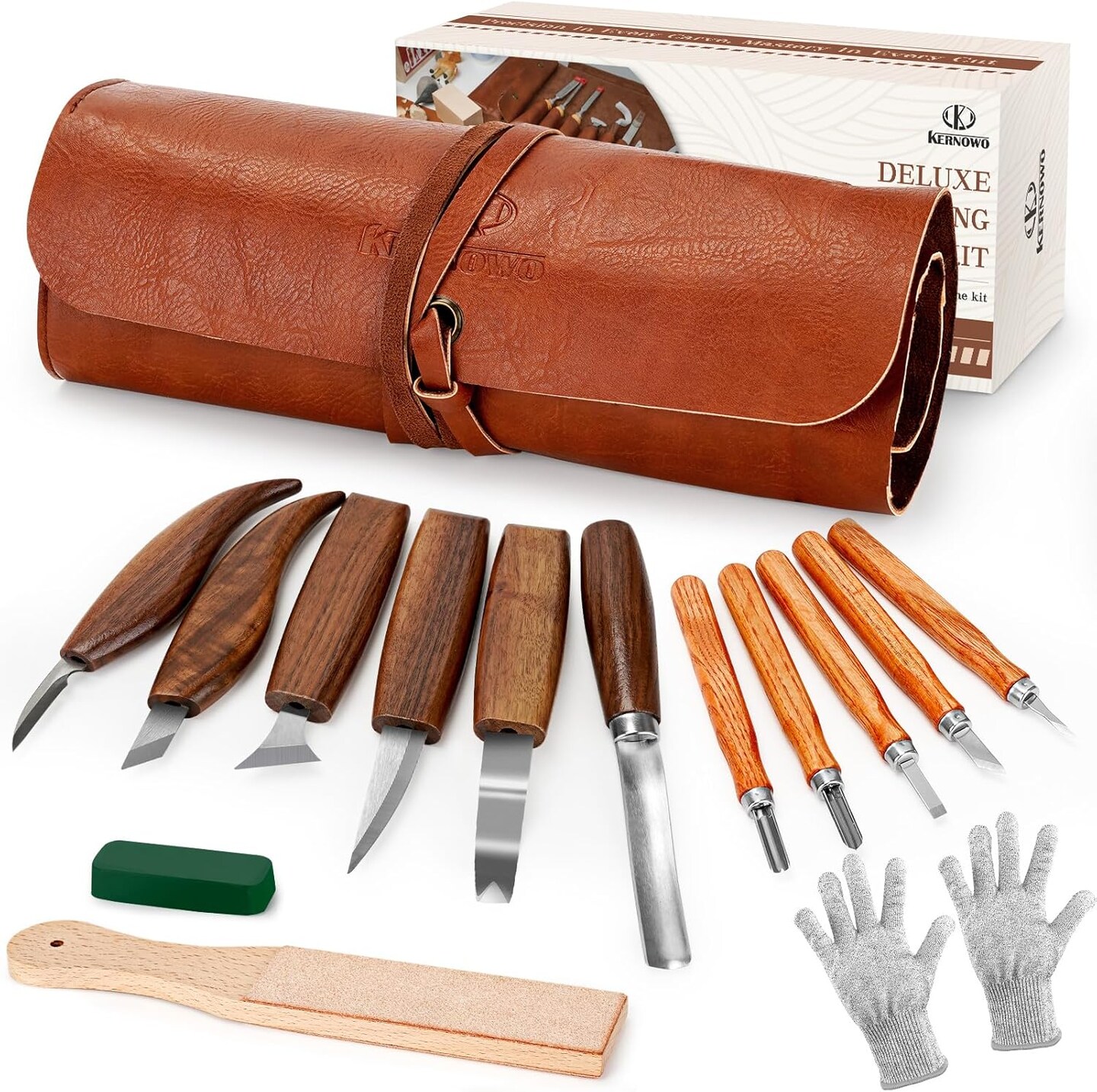 Wood Carving Tools, 15Pcs Wood Carving Kit with PU Storage Bag, Wood Whittling Kit with 6Pcs Whittling Knives &#x26; 5 Detail Carving Knives for Adults Wood Carving DIY