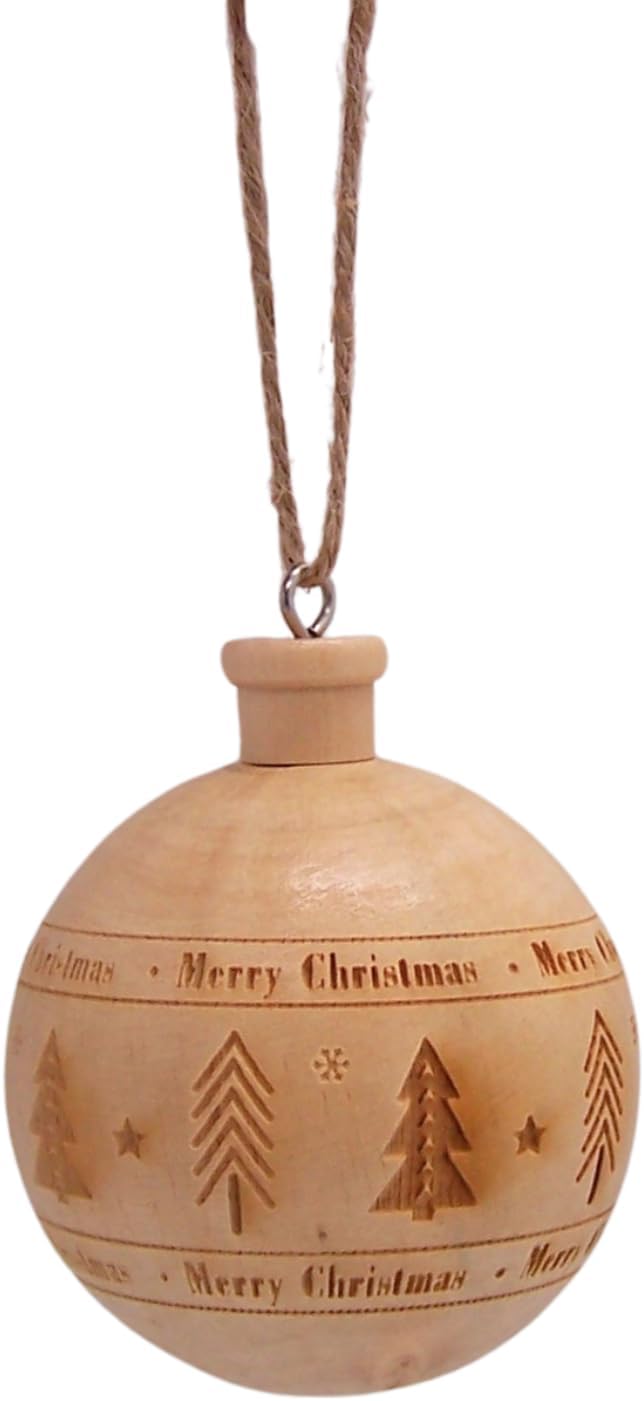 Wooden Ball Christmas Ornaments, Festive Hanging Holiday Décor, Assorted Designs, 2.4 Inches