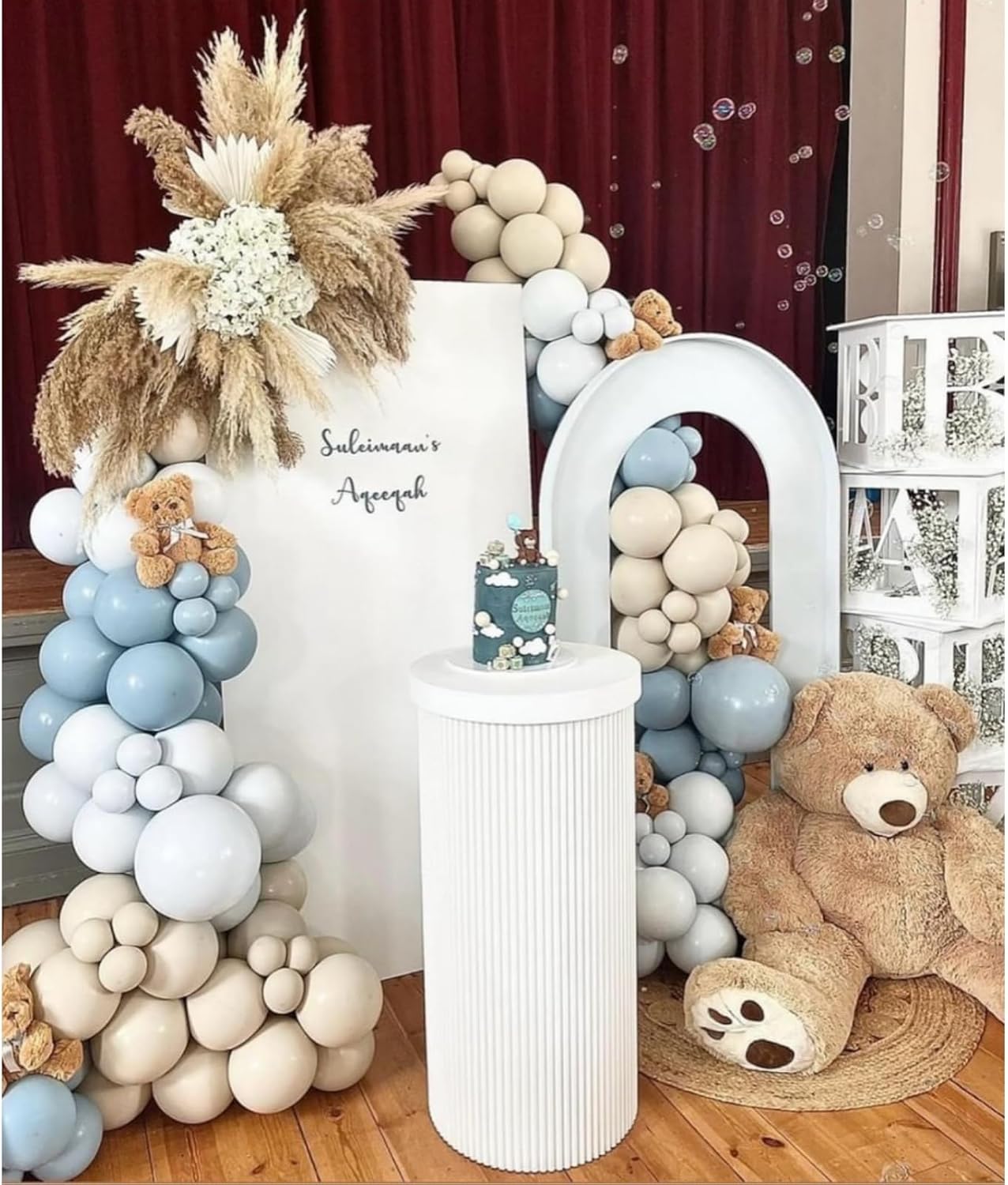 Dusty Blue Balloon Garland Kit – Double-Stuffed Blue, Pastel & White Balloons for Baby Shower, Wedding, Birthday