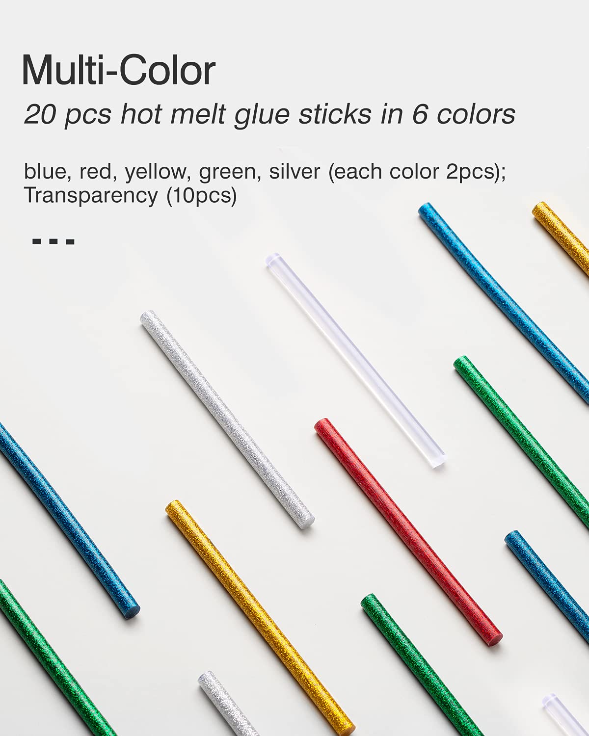 Hot Glue Sticks, 20 Pcs Glitter Hot Glue Sticks, Glue Gun Sticks, Colored Glue Sticks, 6 Colors for DIY Projects and Arts Crafts DIY Fabric, 5&#x22; x 0.28&#x22;