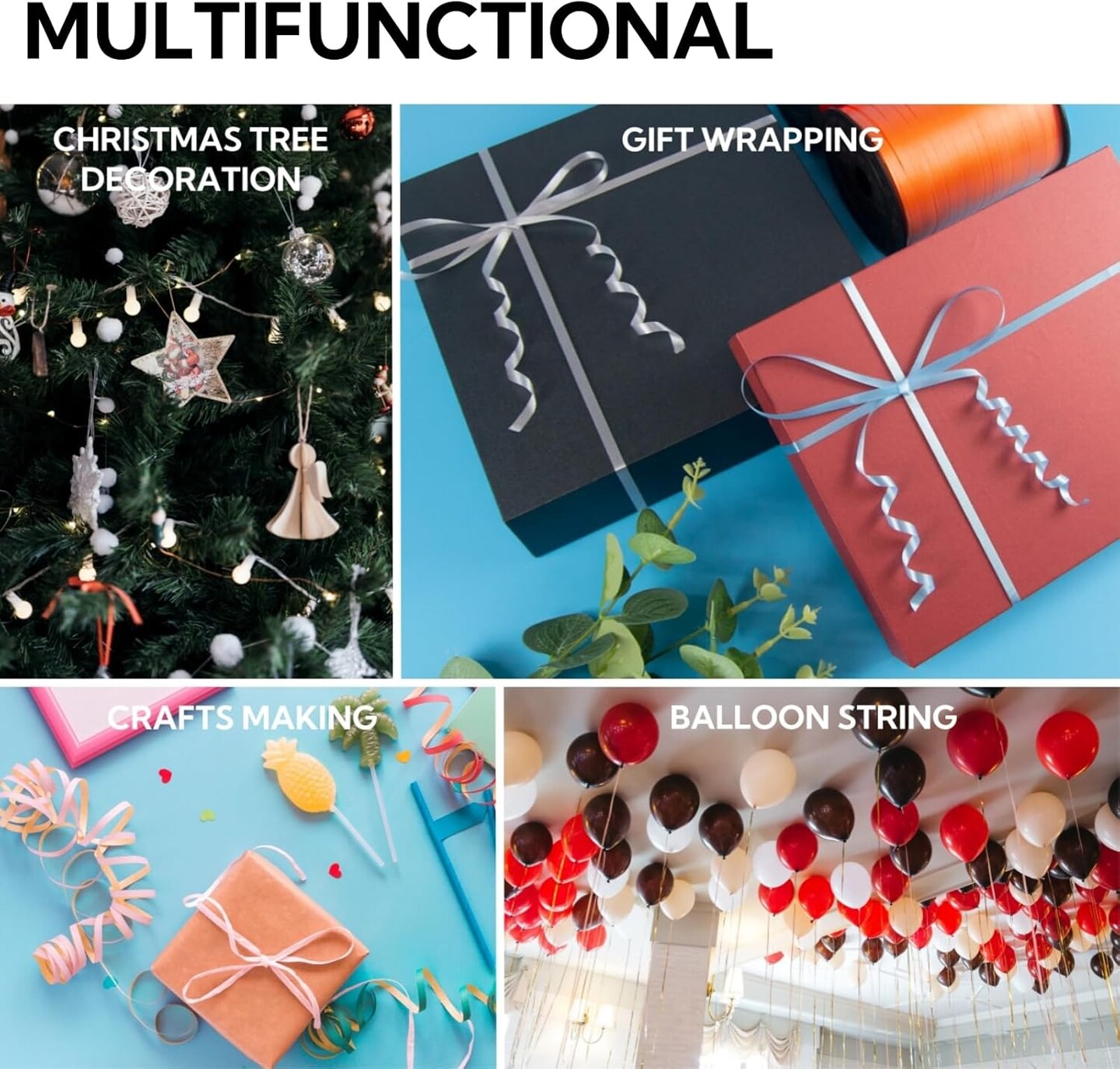 Curling Ribbon White, Balloon String Curly Ribbon 1 Roll for Gift Wrapping