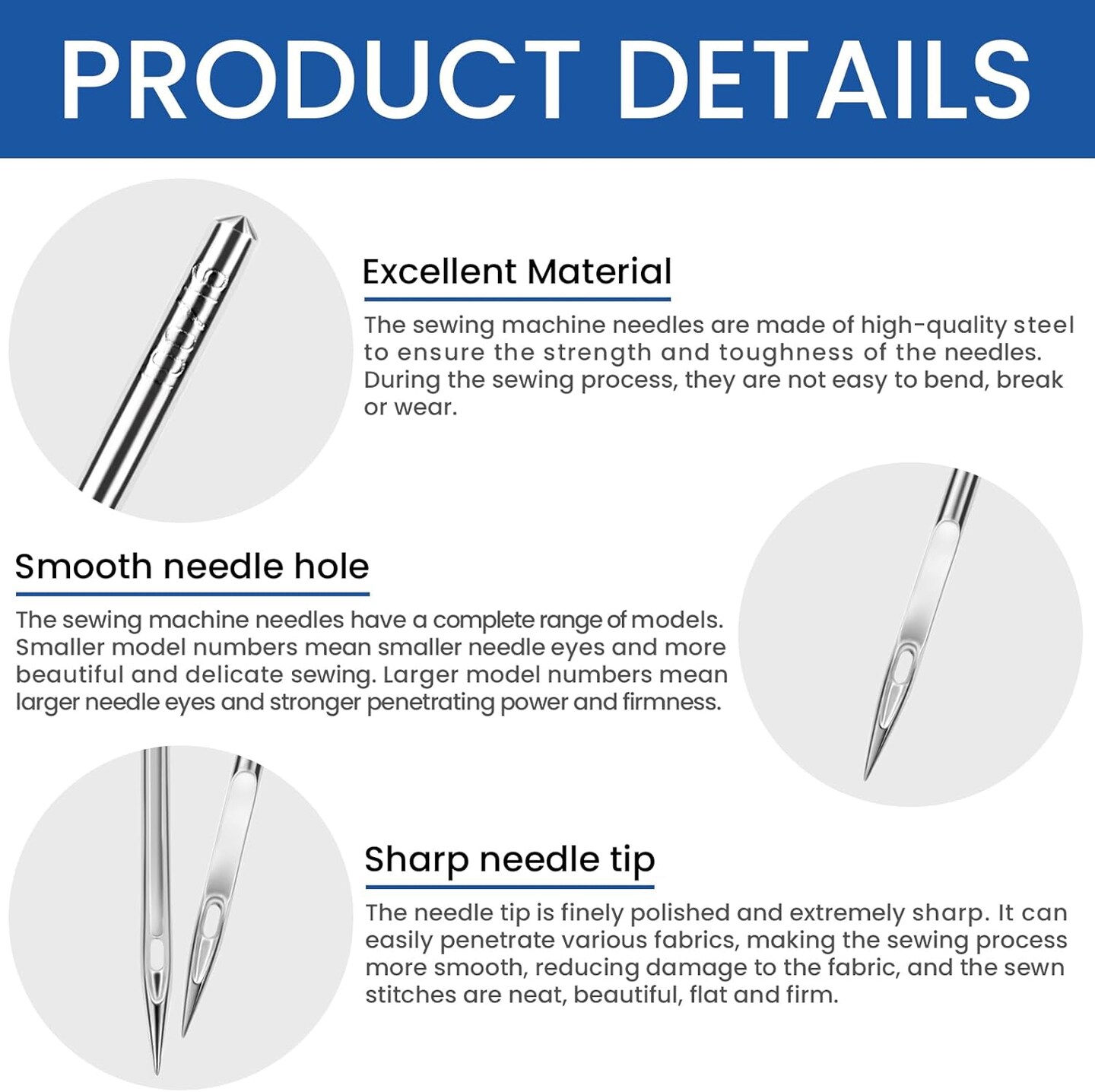 60 PCS Sewing Machine Needles, 100/16 Universal Sewing Machine Needles, Suitable for Singer, Brother, Janome Sewing Machines, Sizes 65/9, 75/11, 80/12, 90/14, 100/16, 110/18