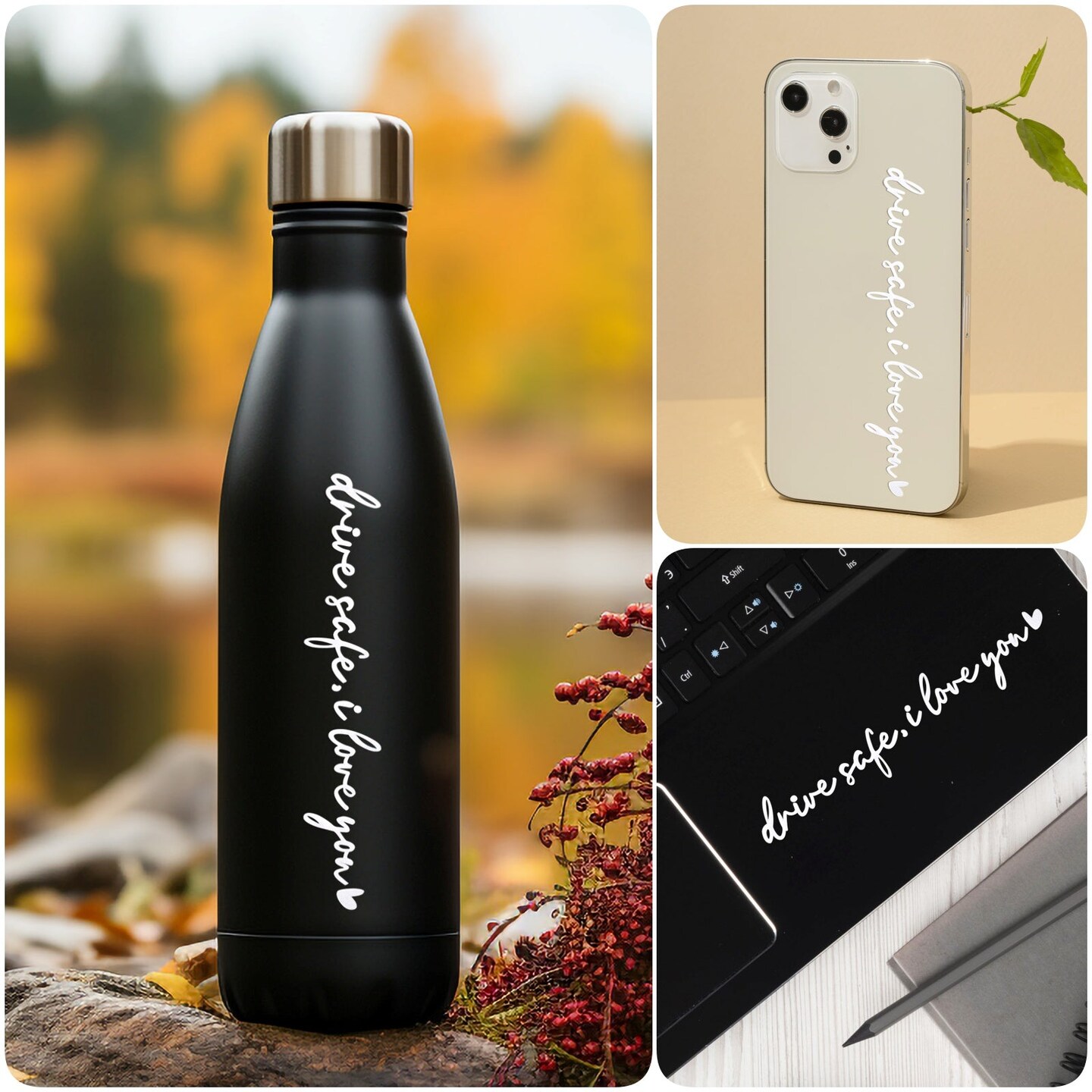 Wrapables Drive Safe, I Love You Car Rearview Mirror Window Decal Sticker (Set of 3)