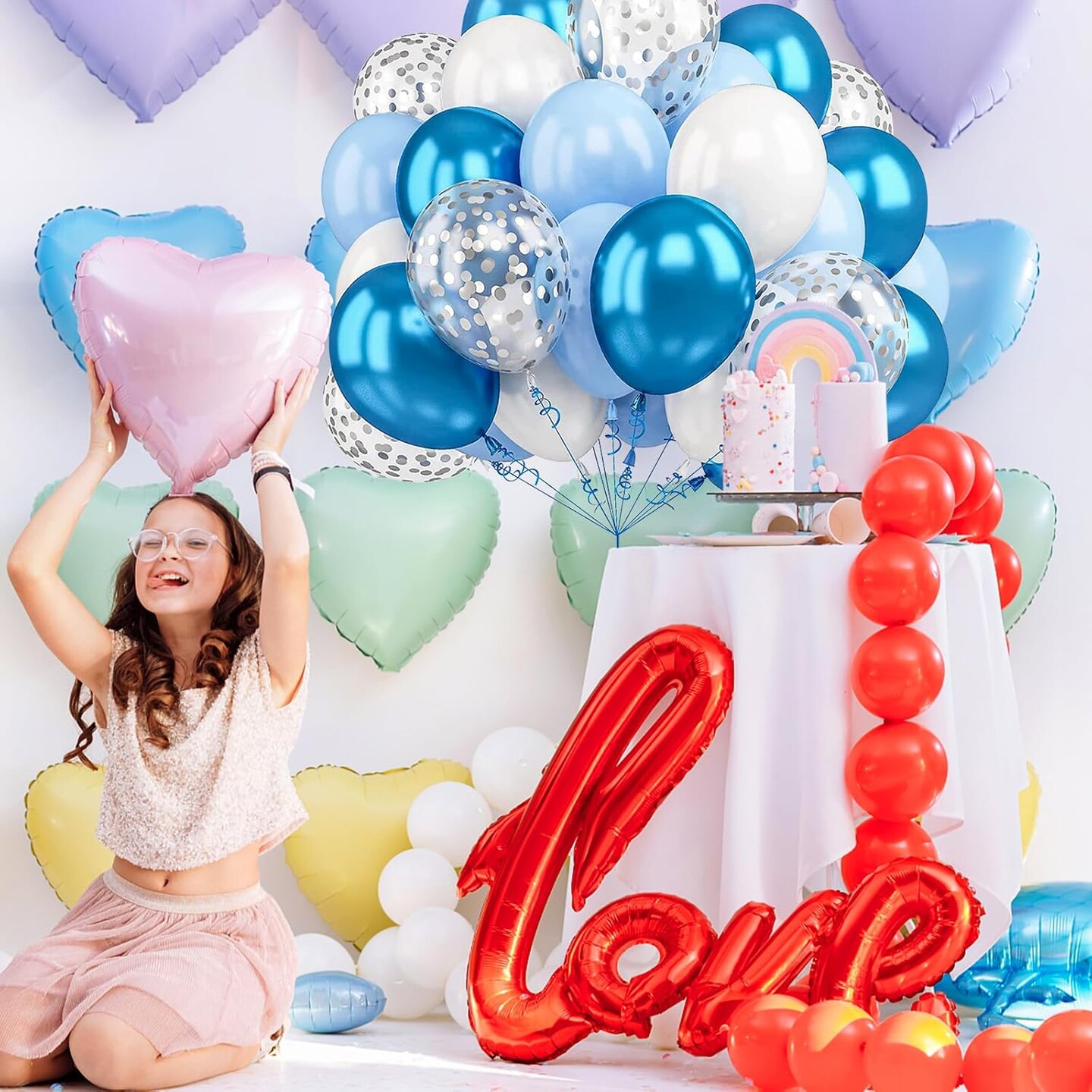 Blue White Balloons and Silver Confetti Balloons for Graduation Wedding Birthday Baby Shower Party Decorations