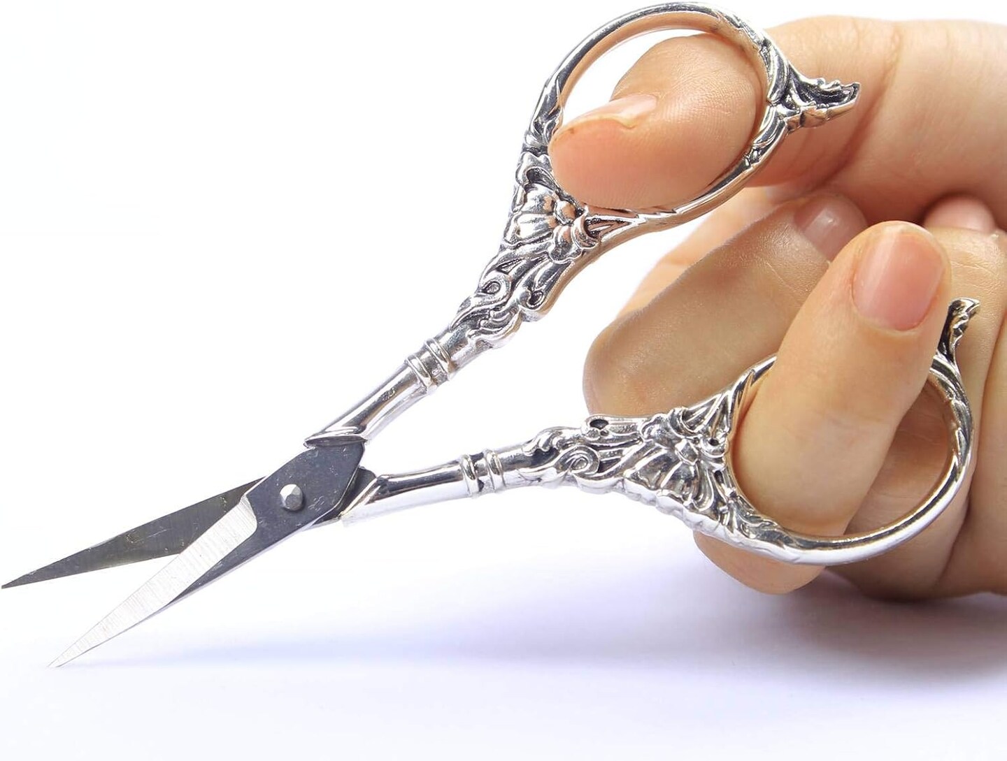 Vintage European Style Scissors Stainless Steel for Cross Stitch Cutting Embroidery Sewing Handcraft Craft Art Work DIY Tool(Silver)