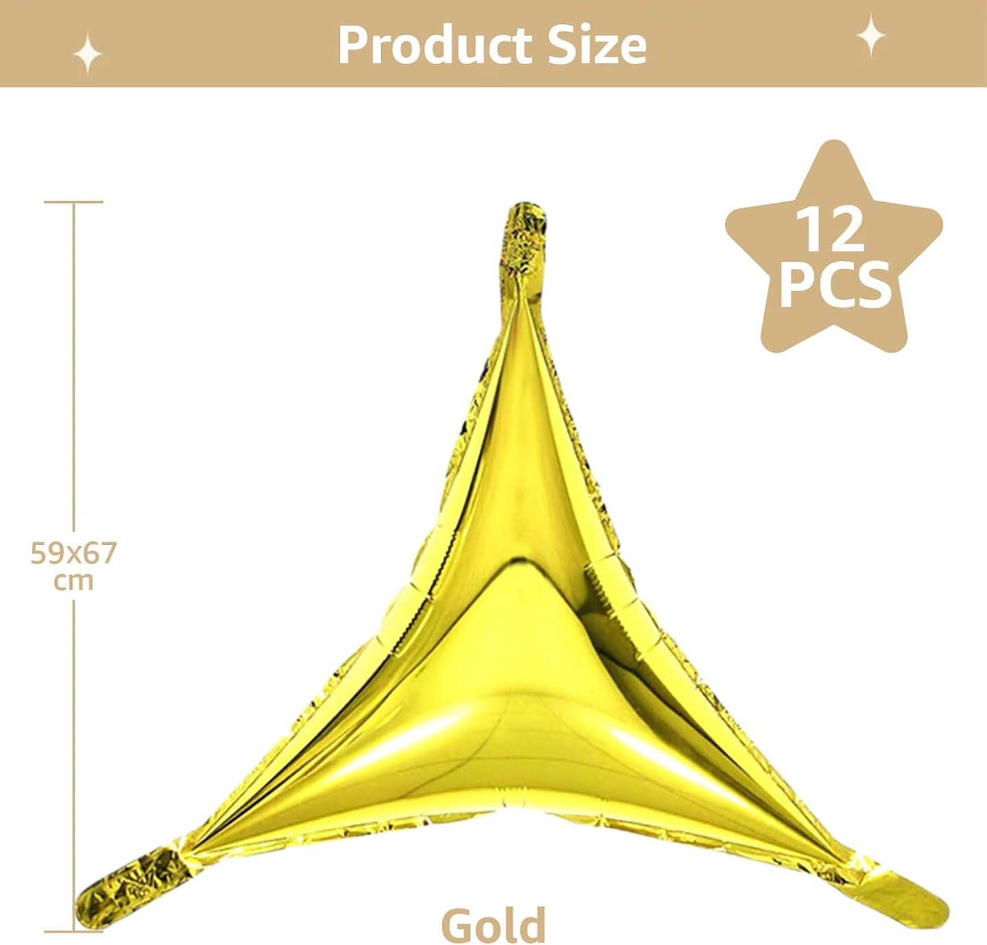 Gold Star Balloons- 12Pcs Gold Triangle Foil Balloons, 20 Inches Helium Mylar Foil Star Decorations for Girls Boys Birthday Anniversary Baby Shower Wedding Party Decorations