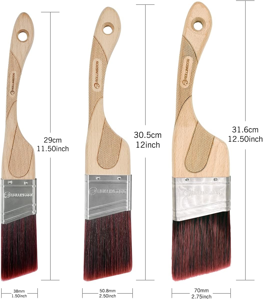 Angled Paint Brush - Trim Brush with Ergonomic Wood Handle for Wall, Furniture, Cutting in Painting,3PC(1.5&#x22;,2&#x22;,2.5&#x22;)