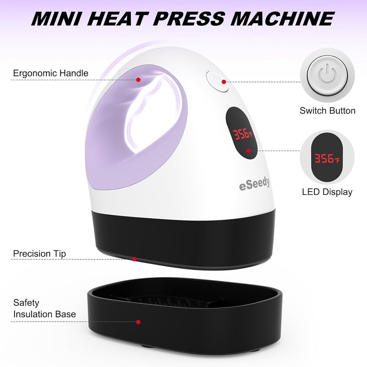 Mini Heat Press Machine, 3 Heat Settings, Precise Temperature Control,15 Mins Auto-Off, Insulated Safety Base, Mini Iron for Crafting, T Shirts, Hats, Heating Transfer Projects