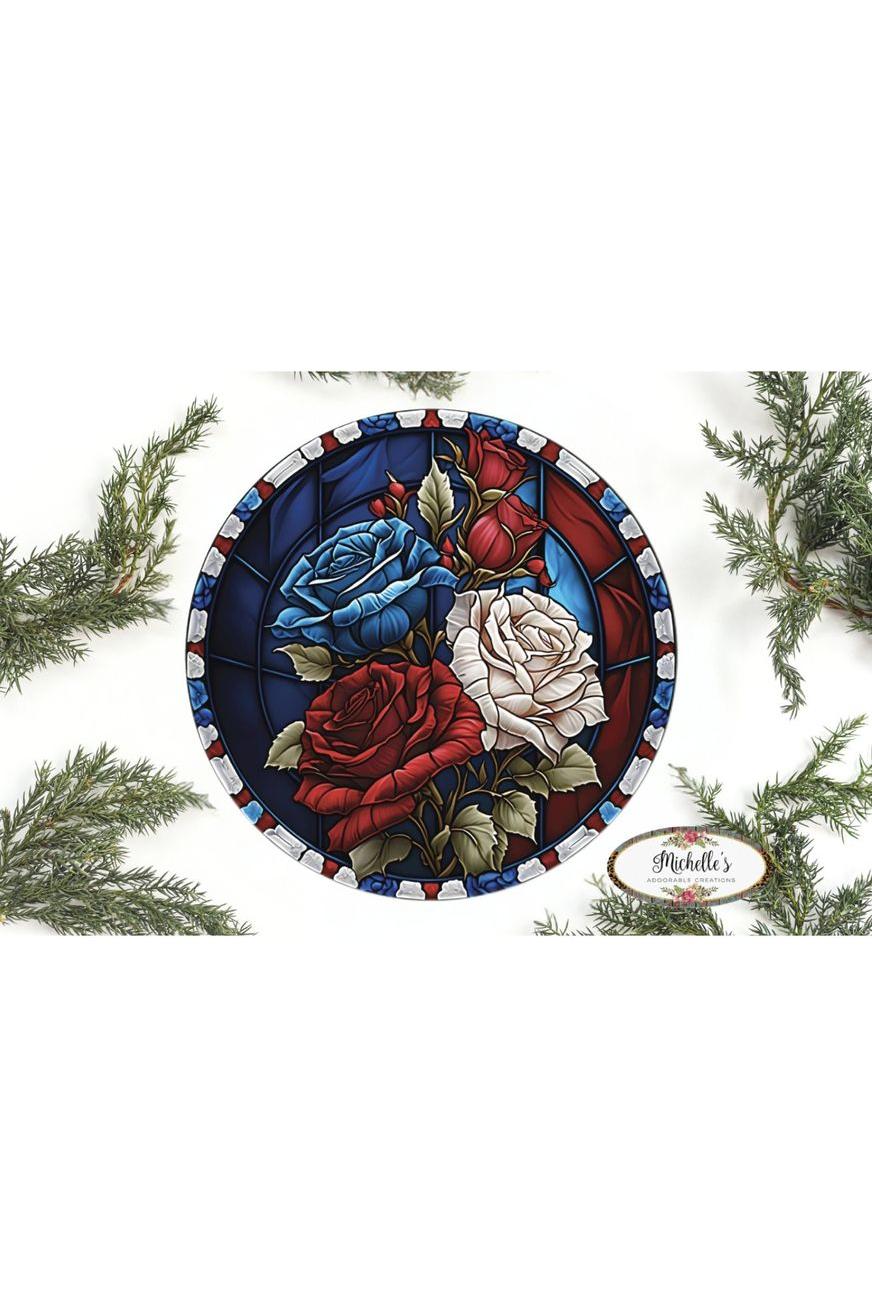 Faux Stained Glass Patriotic Roses Sign