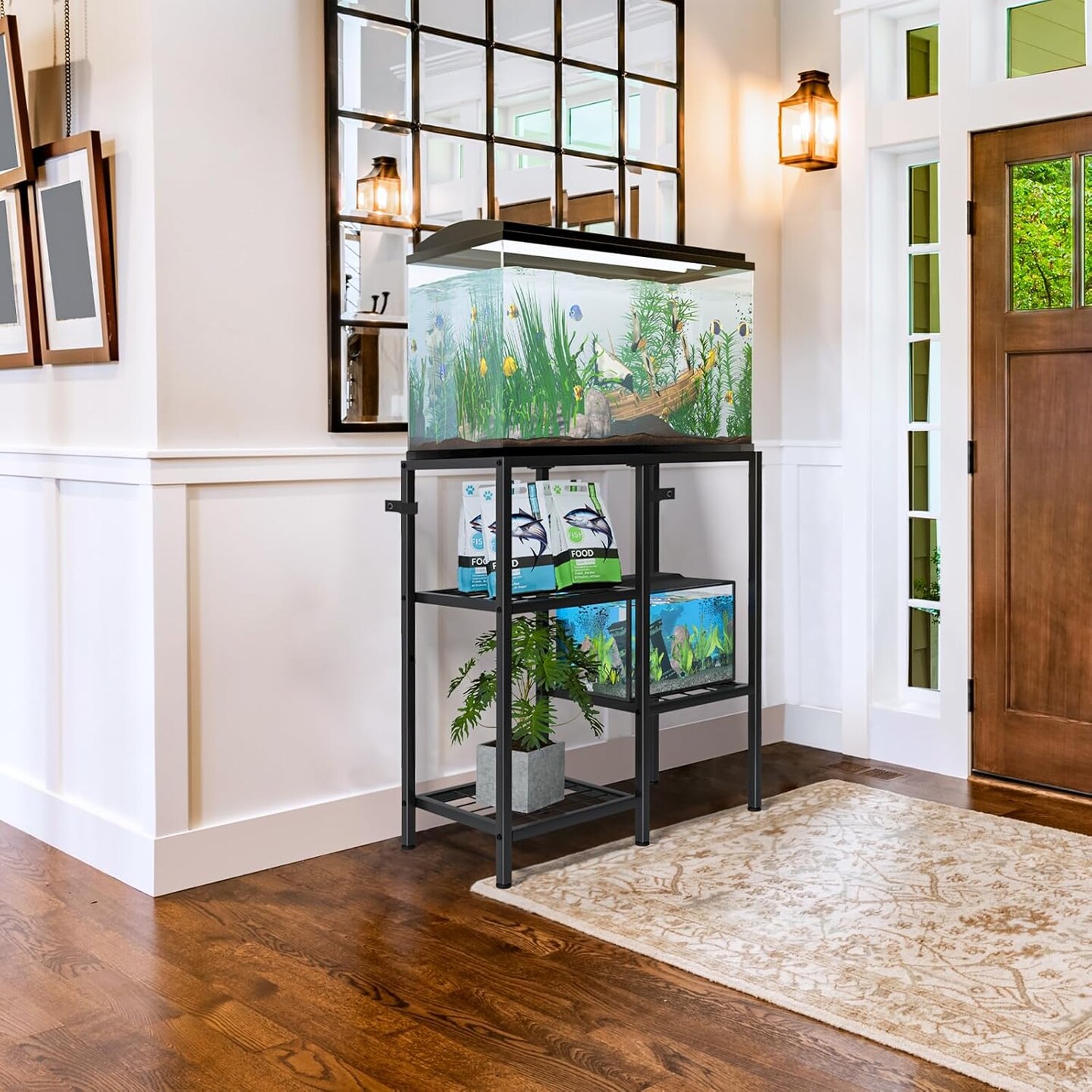 20-Gallon Aquarium Stand with 3-Tier Shelves, Heavy-Duty Metal Fish Tank Rack &#x2013; Adjustable Anti-Slip Feet, Reptile &#x26; Turtle Terrarium Stand for Living Room, Office, or Bedroom