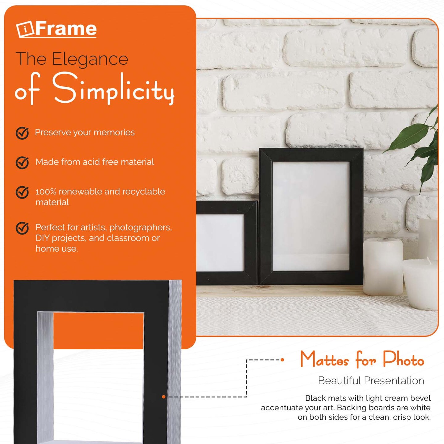 iFrame Pre-Cut Black Mats with Light Cream Bevel-Cut + Backing Boards + Transparent Clear Plastic Bags, Acid Free Photo Album Complete Set