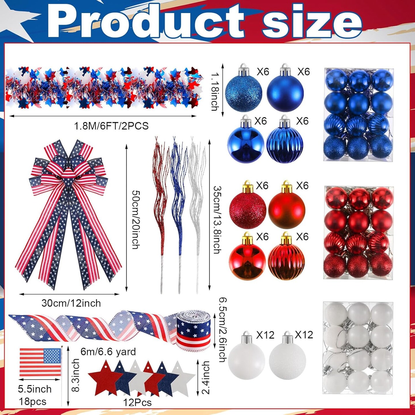 118-Pack Patriotic Red, White & Blue Decorations for Memorial Day & 4th of July