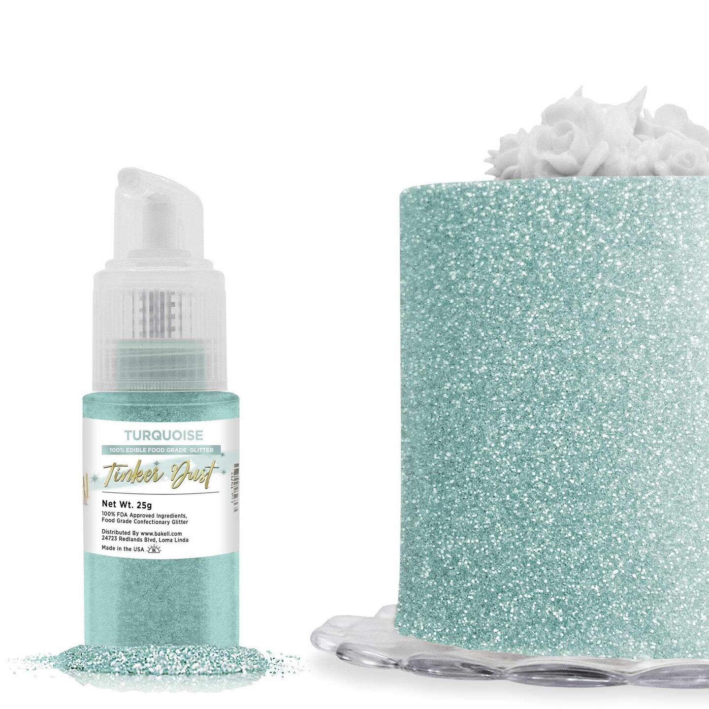 Bakell - Turquoise Tinker Dust Edible Glitter (25g, 1x Spray Pump) for Food, Desserts, and Beverages!