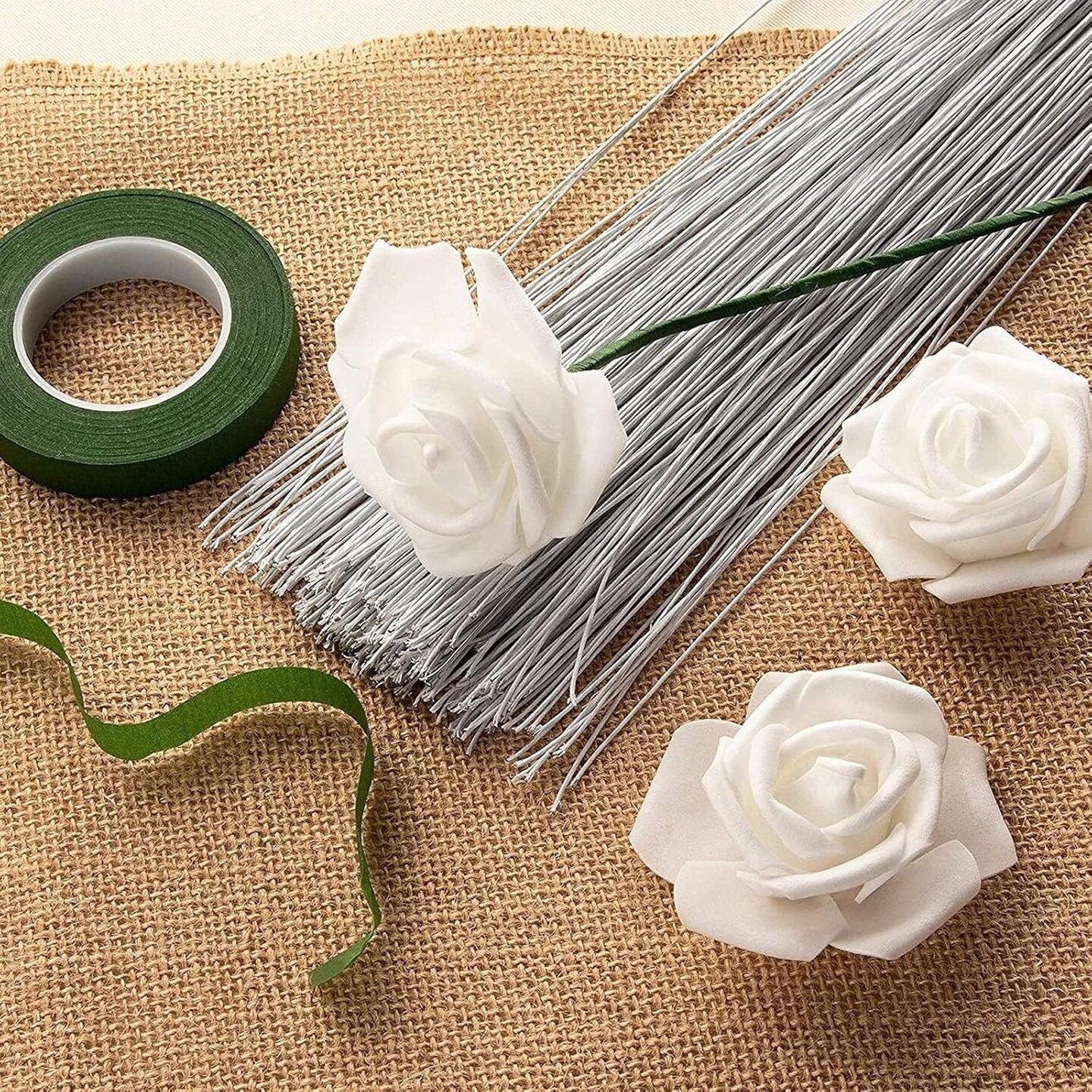 300 Pieces White 22 Gauge Floral Wire Stems for DIY Crafts, Artificial Flower Arrangements (16 in)