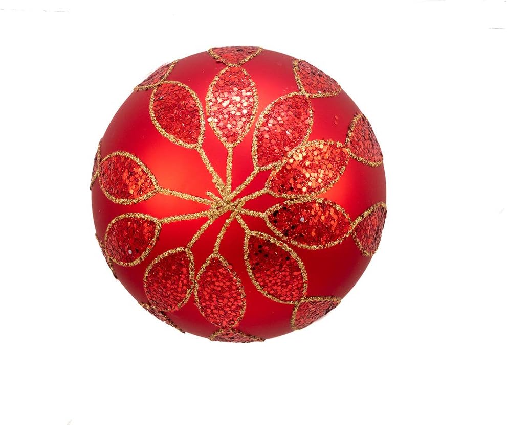 80MM Glitter Pattern Glass Ball, 6 Piece Box Ornament, red, Gold, 6 Count for Christmas