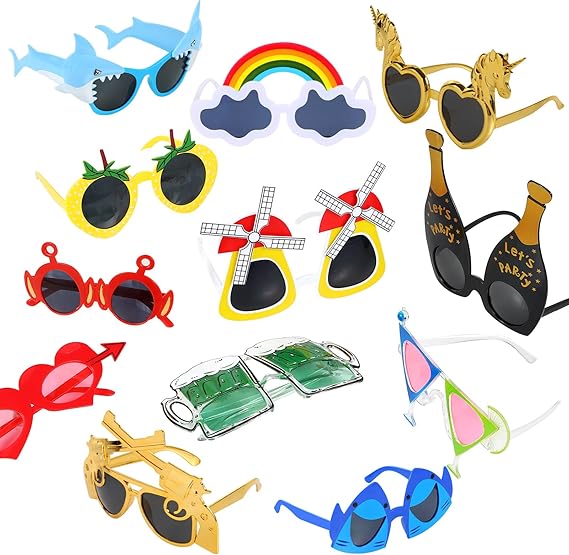 24PCS Bluk Funny Party Glasses, Novelty Cool Shpaed Party Sunglasses, Cute Eyewear, Sunglasses Masks for Adults, Teens, Funny Photo Booth Props for Luau, Pool, Summer, Hawaiian, Graduation, Wedding