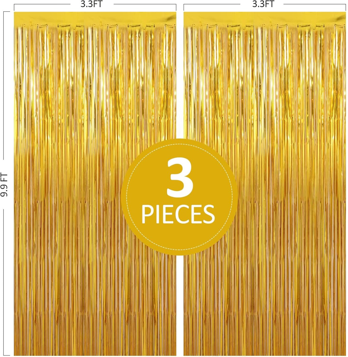 Birthday Party Decorations: 3 Pack 3.3 x 9.9 ft Gold Foil Fringe Curtains Party Supplies, Tinsel Curtain Backdrop for Parties/Birthday/Photo Booth