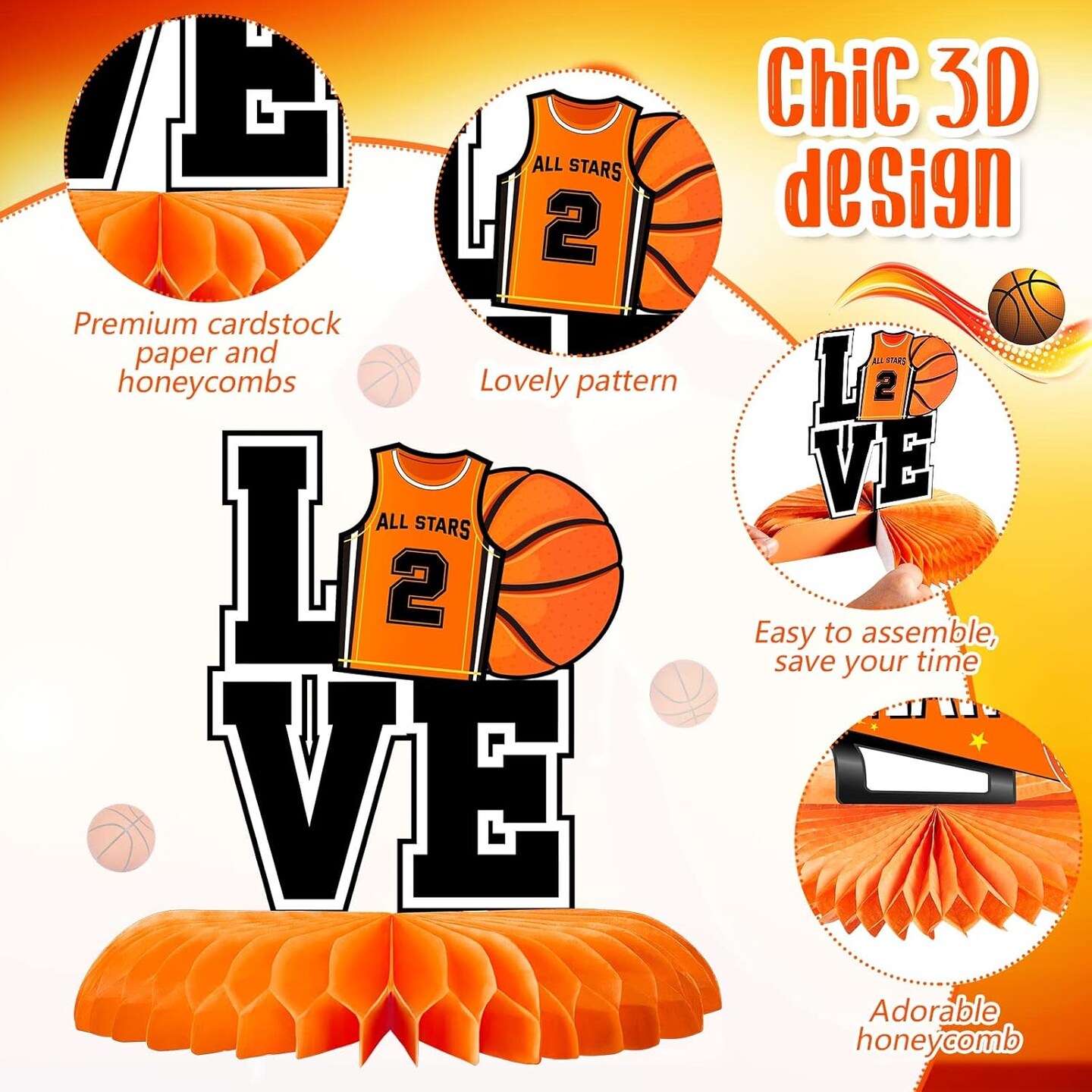 10 Pieces Basketball Birthday Decorations Basketball Table Centerpieces Party Decorations Honeycomb Centerpieces
