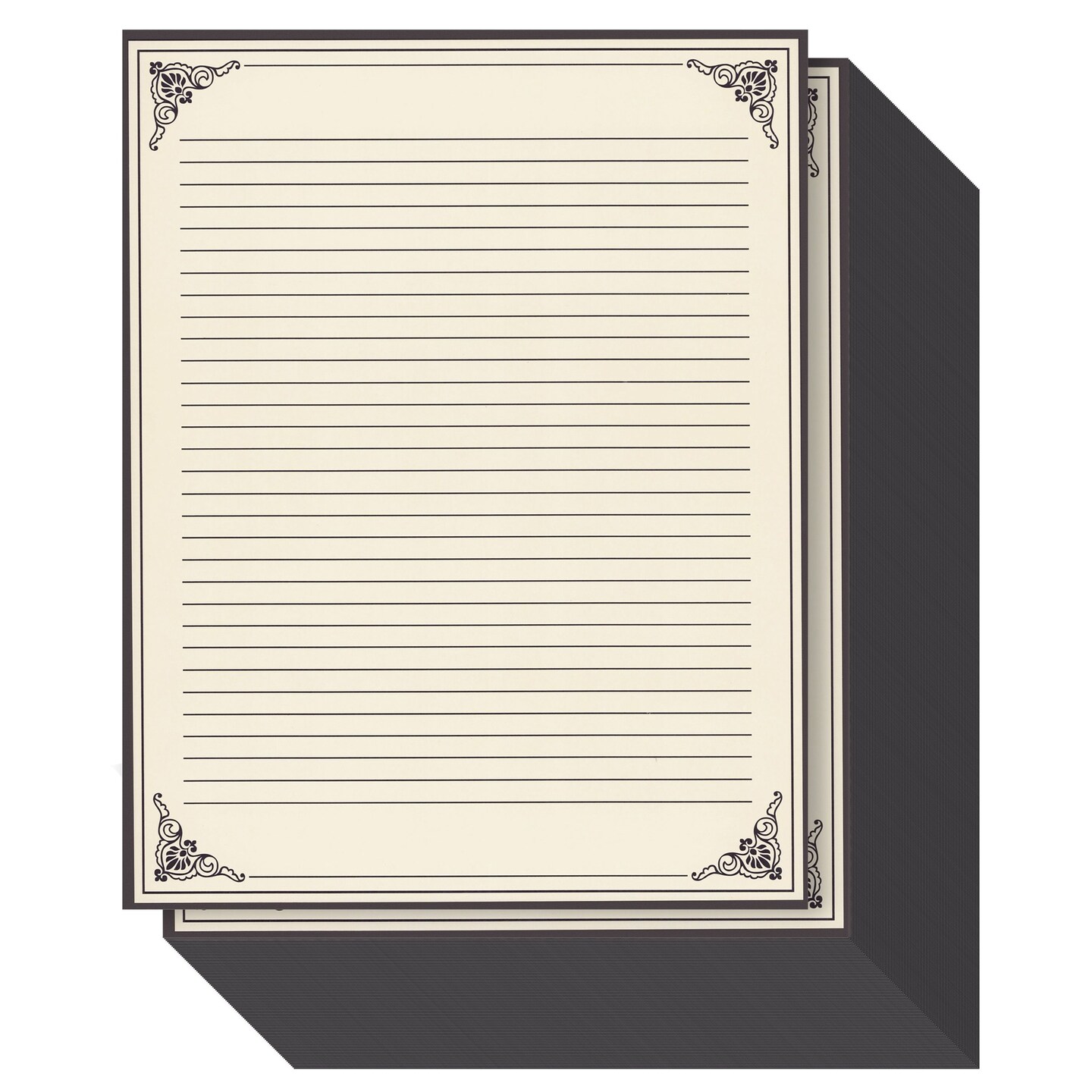 96 Sheets Fancy Vintage Lined Paper with Antique Border Design, Aged Stationery for Writing Letters, Invitations, Poems, Lyrics, Notes, Cream Color (8.5x11 Inches)