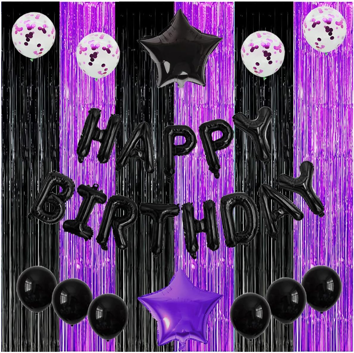 Graduation Decorations 2025 Purple Black Foil Fringe Backdrops, Black Purple Party Decorations Streamer Tinsel Curtains for Graduation Birthday Halloween Party(3 Pack)