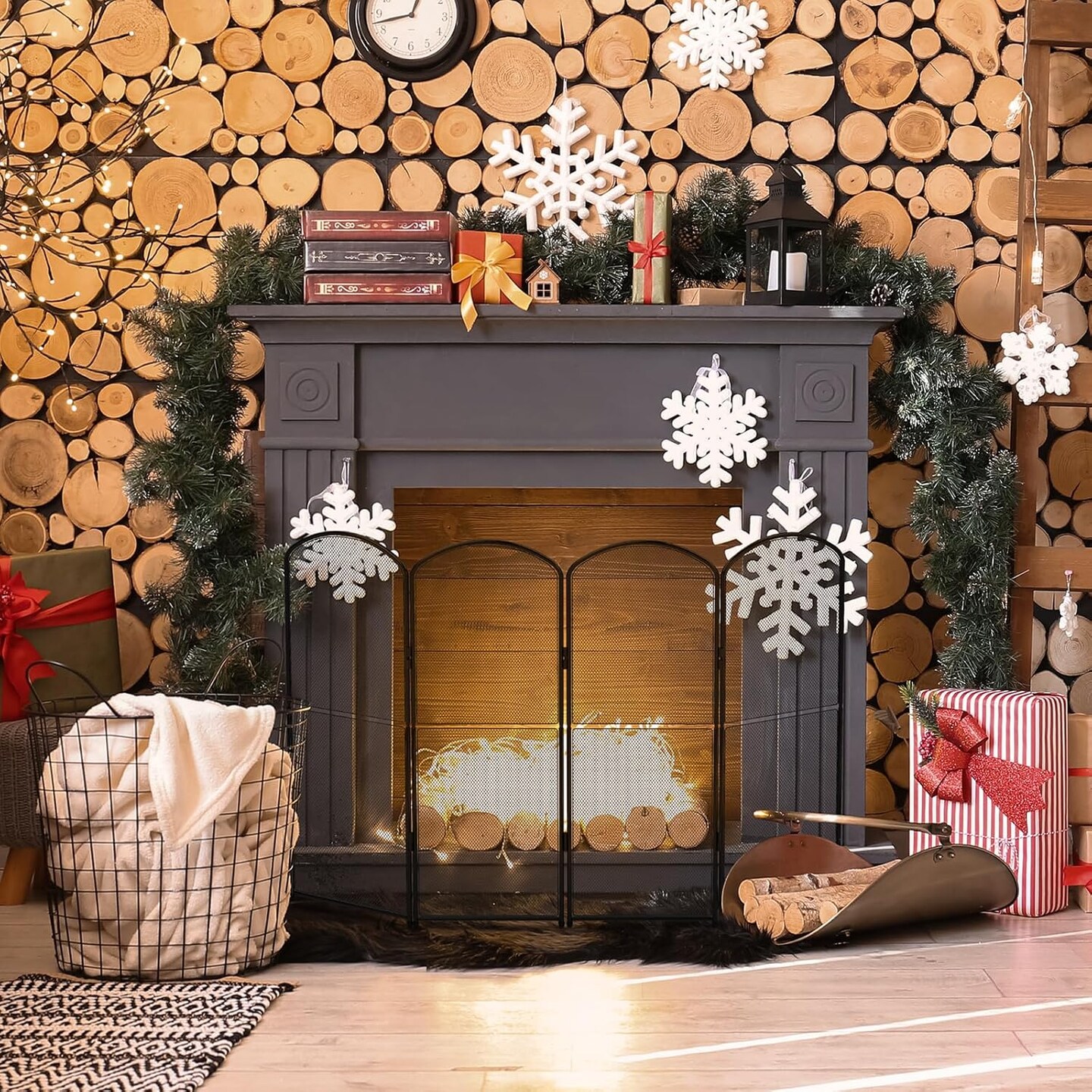 4-Panel Foldable Fireplace Screen Stand - Black Metal Mesh Spark Guard Cover with Decorative Arch Design, 47.8&#x22;W x 31&#x22;H for Indoor Fireplace Protection