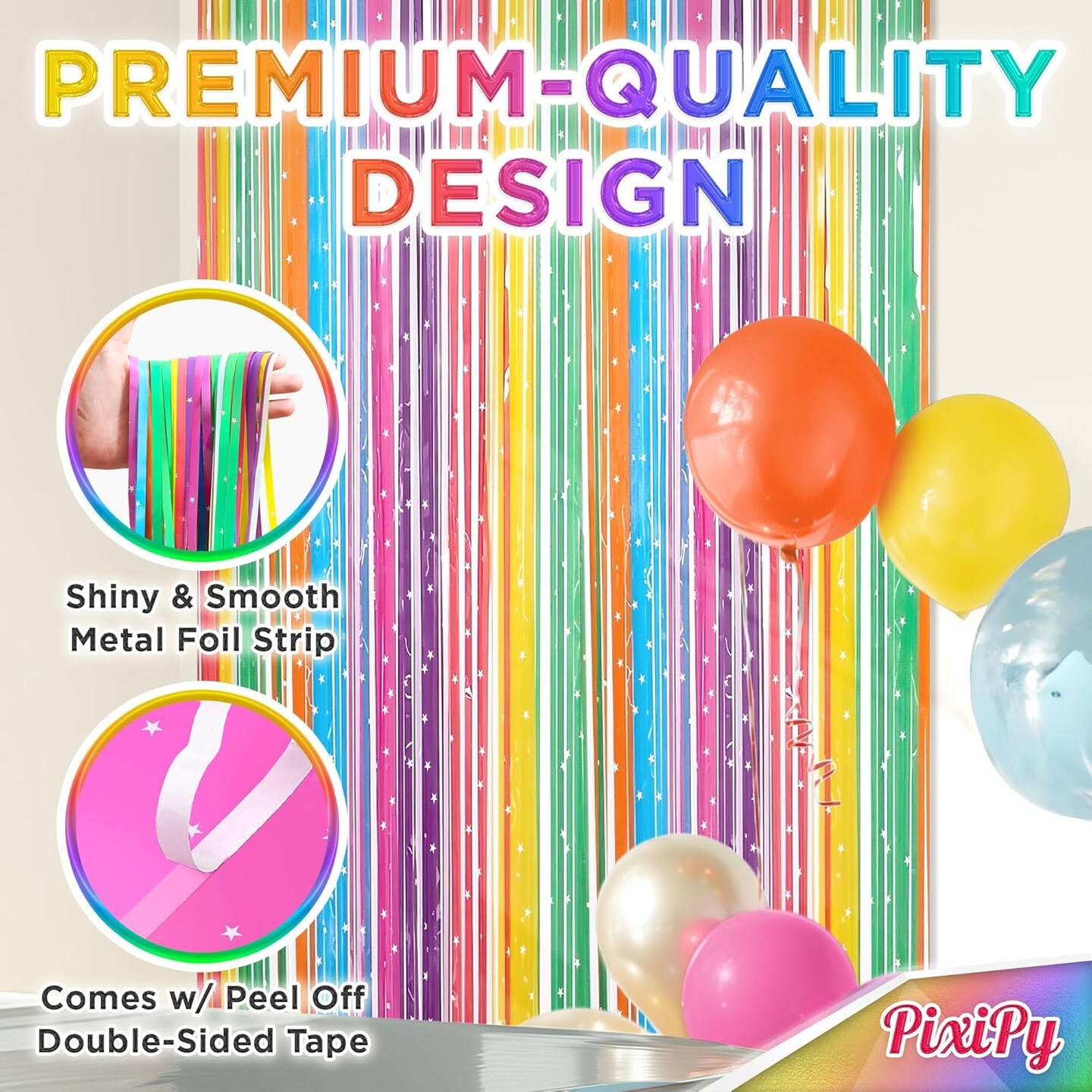 Shimmer Wall Curtain Backdrop (2 Pack, 6.6 x 3.3 ft), Rainbow Streamers Curtain for Birthday Party Decorations, Photo Booths &#x26; Theme Parties, Tinsel Foil Fringe Party Supplies by PixiPy