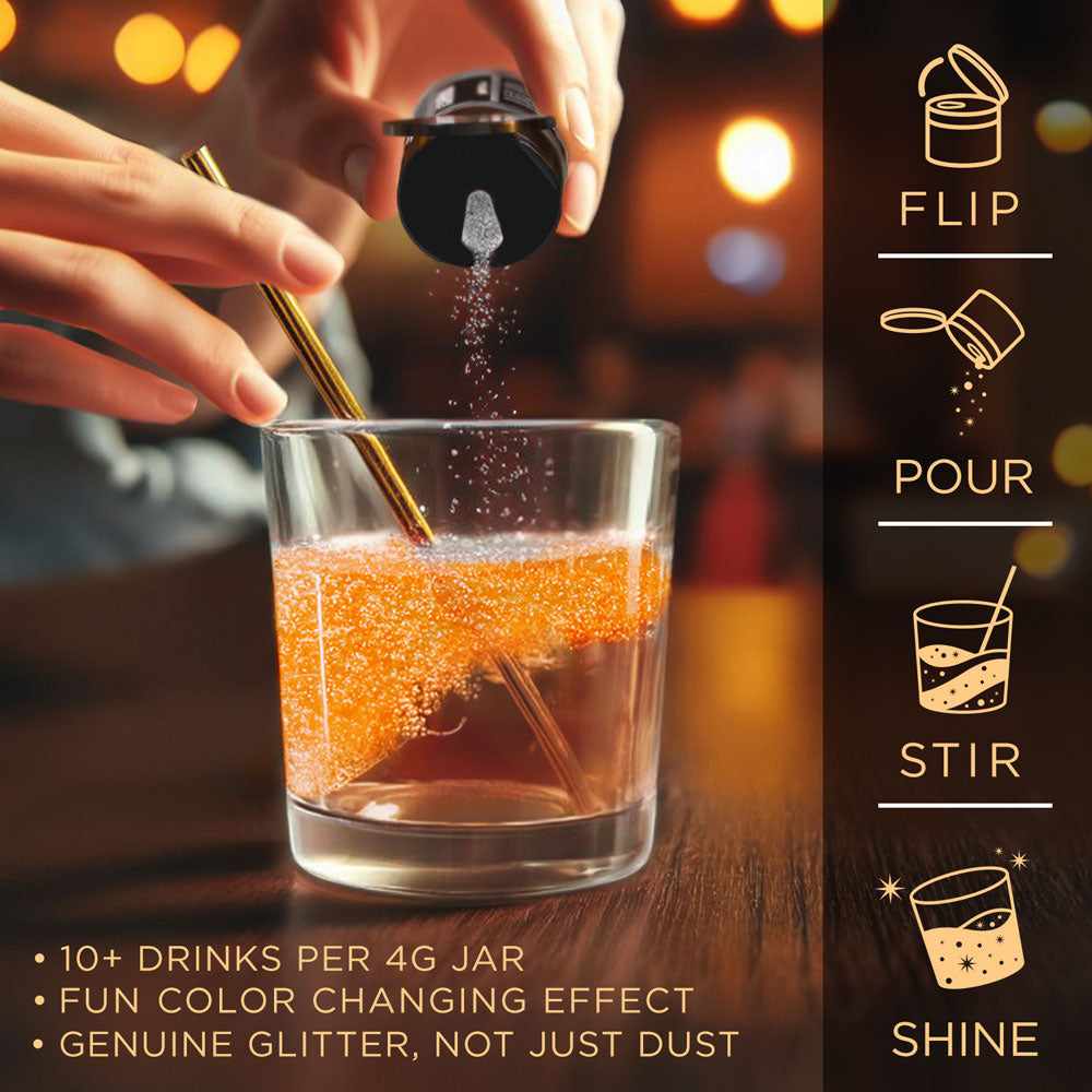 Brew Glitter - Orange Color Changing Edible Drink Glitter (4g, Mini Spray Pump) for Beer, Cocktails and Beverages