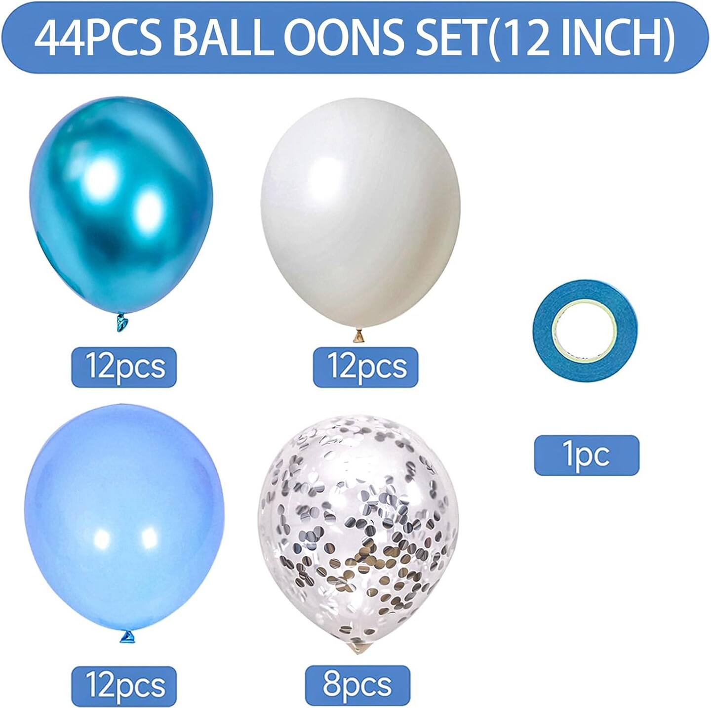 Blue White Balloons and Silver Confetti Balloons for Graduation Wedding Birthday Baby Shower Party Decorations