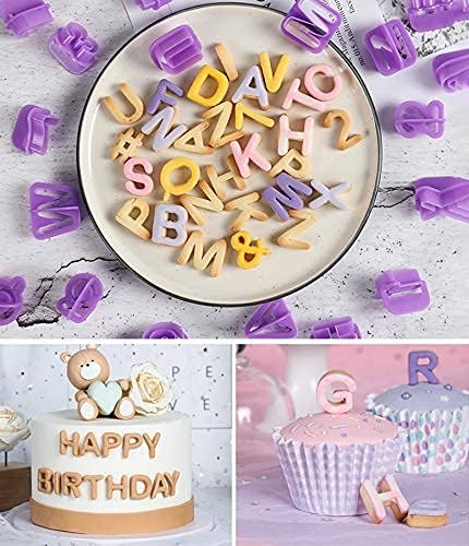 Alphabet Cookie Cutter Set Purple Plastic Letter & Number Icing Molds 40 Pieces