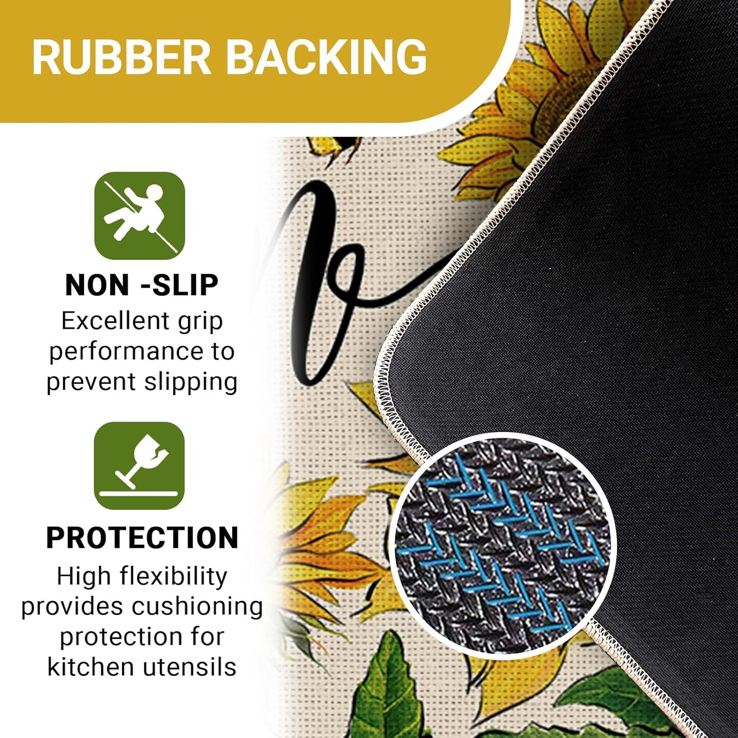 Spring Summer Sunflower Kitchen Rugs Set of 2, Fall Flower Bee Bloom You are My Sunshine Kitchen Mats Home Decor, Floral Seasonal Floor Door Mat Decorations - 17x29 and 17x47 Inches