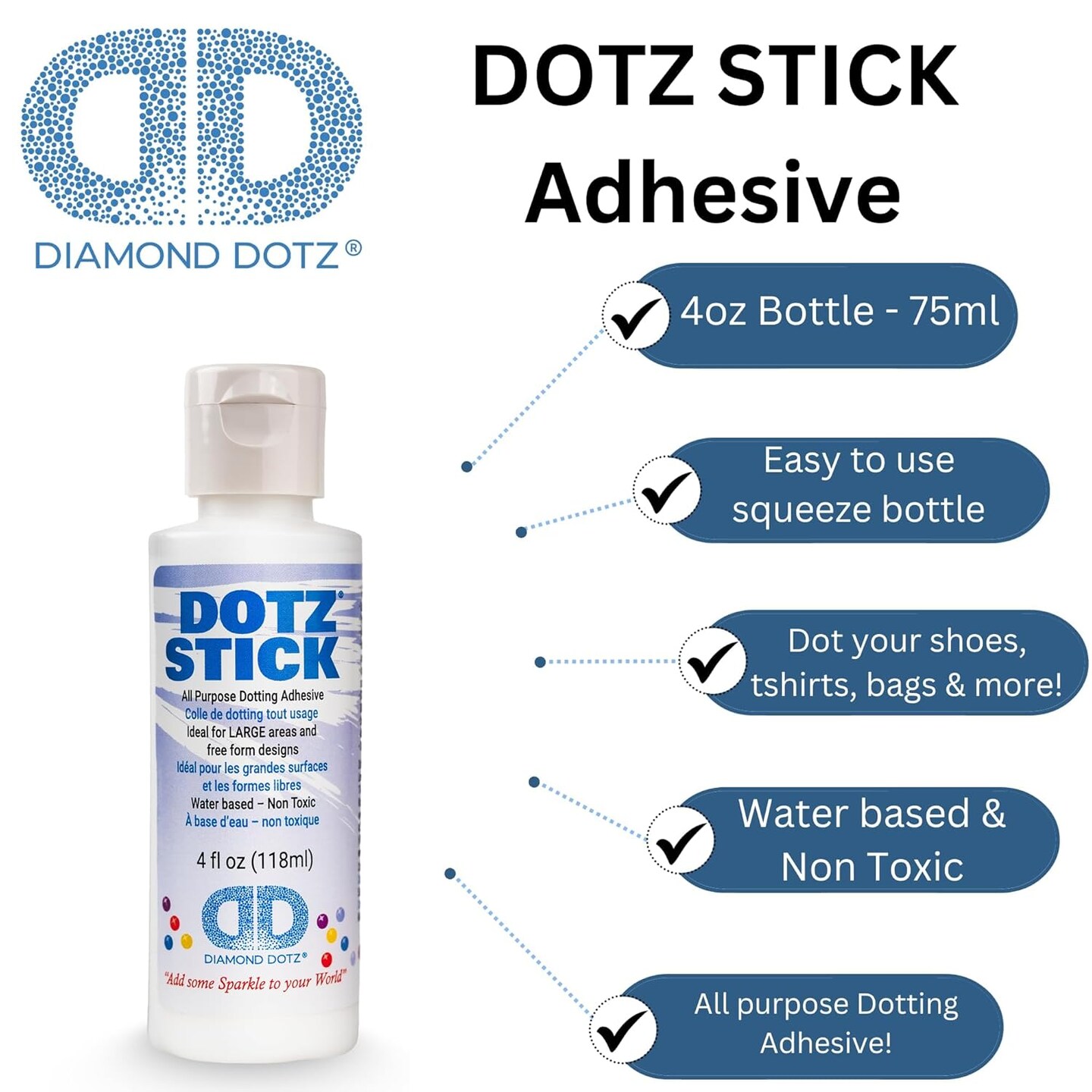 Accessories Dotz Stick, Clear Diamond Dotz Glue, 4oz (118ml) Bottle Diamond Art Glue for Freestyle, Crafts and Jigsaw Puzzles