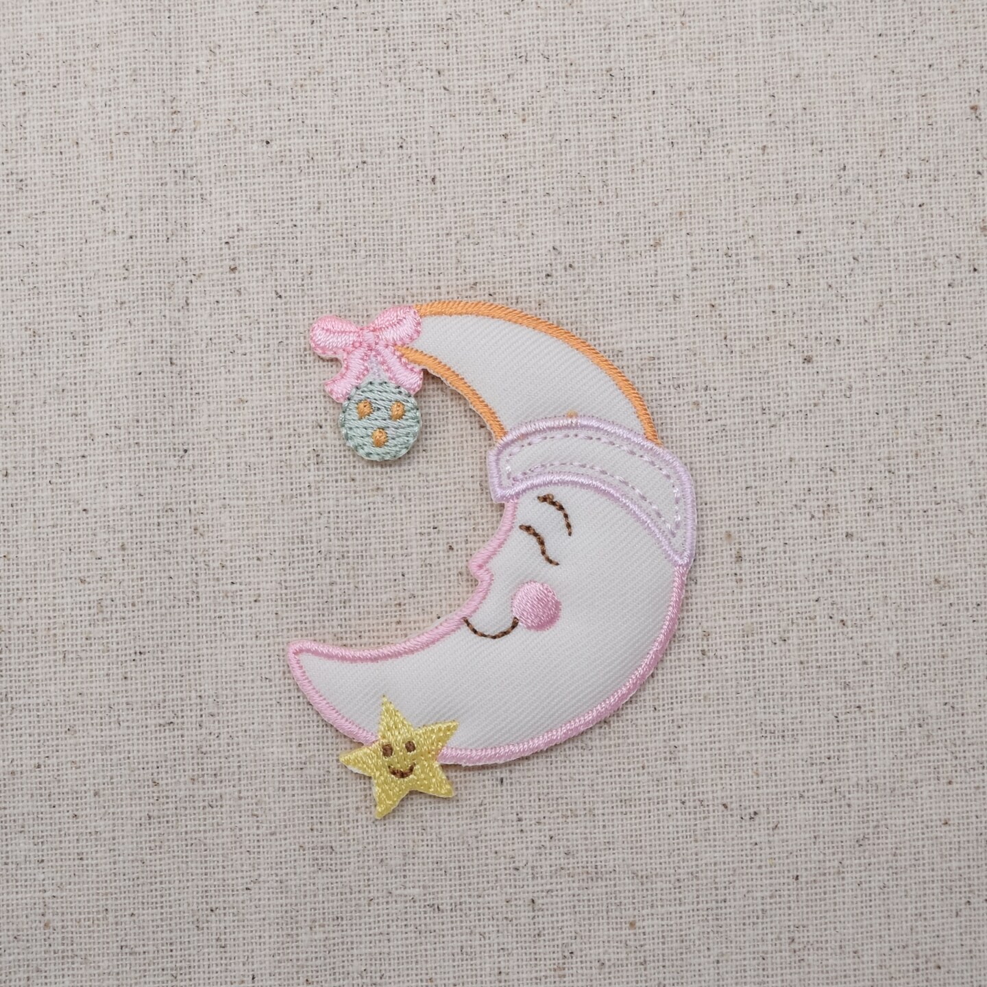 Pastel Smiling Half Moon, Embroidered, Iron on Patch