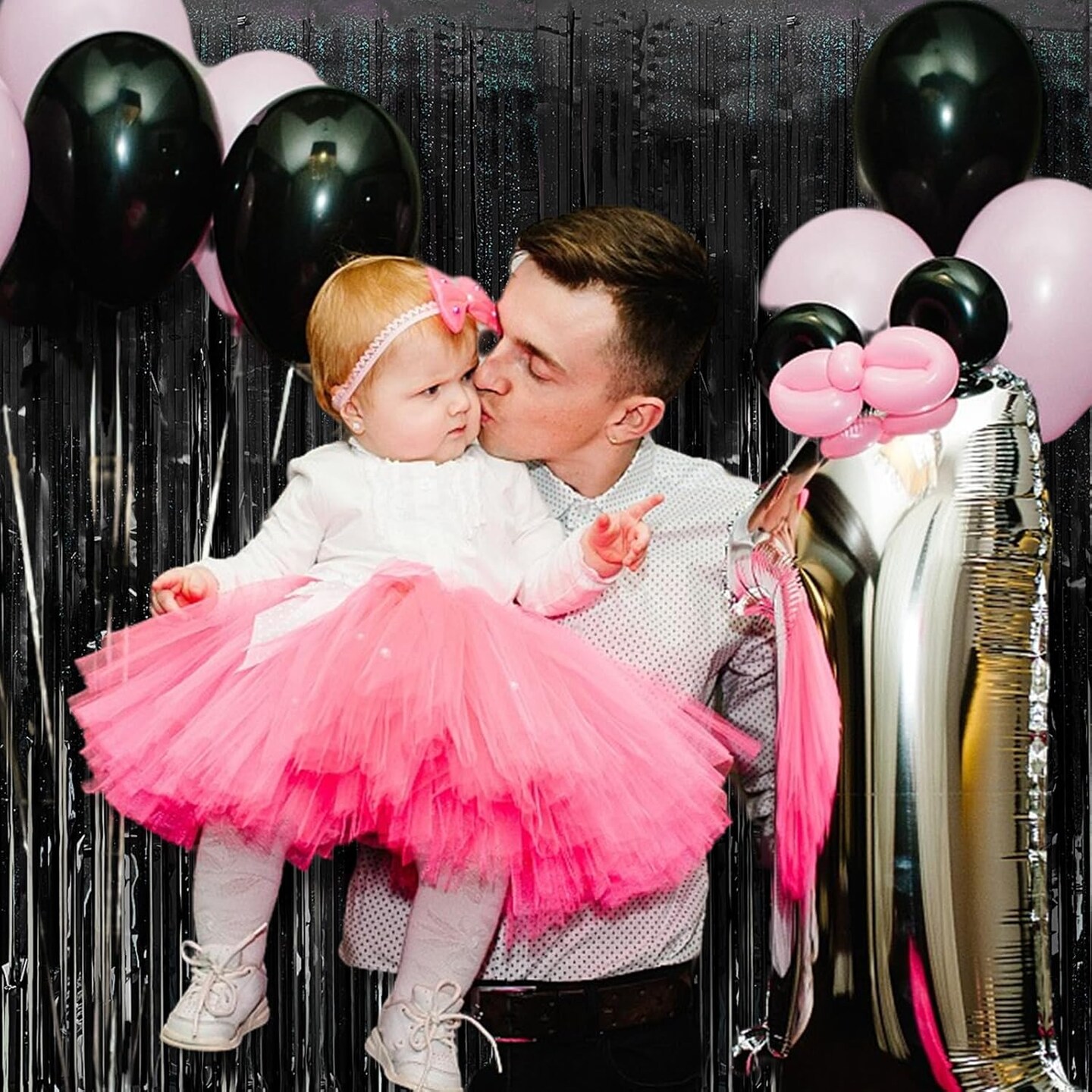 Tinsel Curtain Party Backdrop Black Birthday Party Decorations 2 Packs Glitter Foil Fringe Curtain Party Decor Streamers Photo Booth for Birthday Christmas Wedding Halloween Graduation Decorations