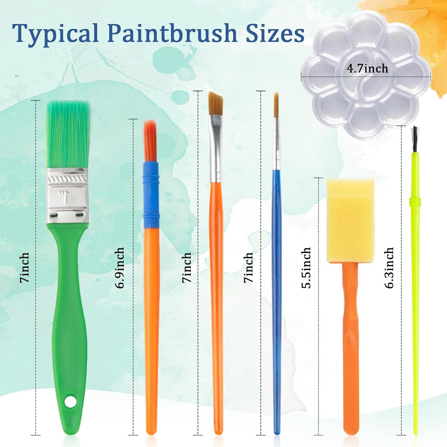 35 All Purpose Paint Brushes Set with 10 Palettes- Includes 8 Different Types of Brushes,Prefect Works with Watercolors, Acrylic,Oil, Washable Paints Brushes,Multicolored