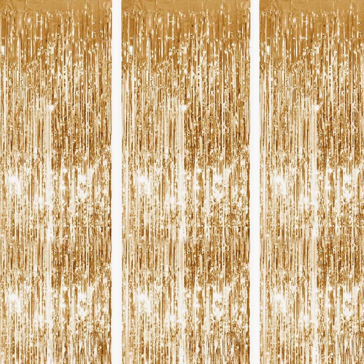 3-Pack Gold Metallic Foil Fringe Curtains 3.3x6.6ft Party Backdrop Decorations
