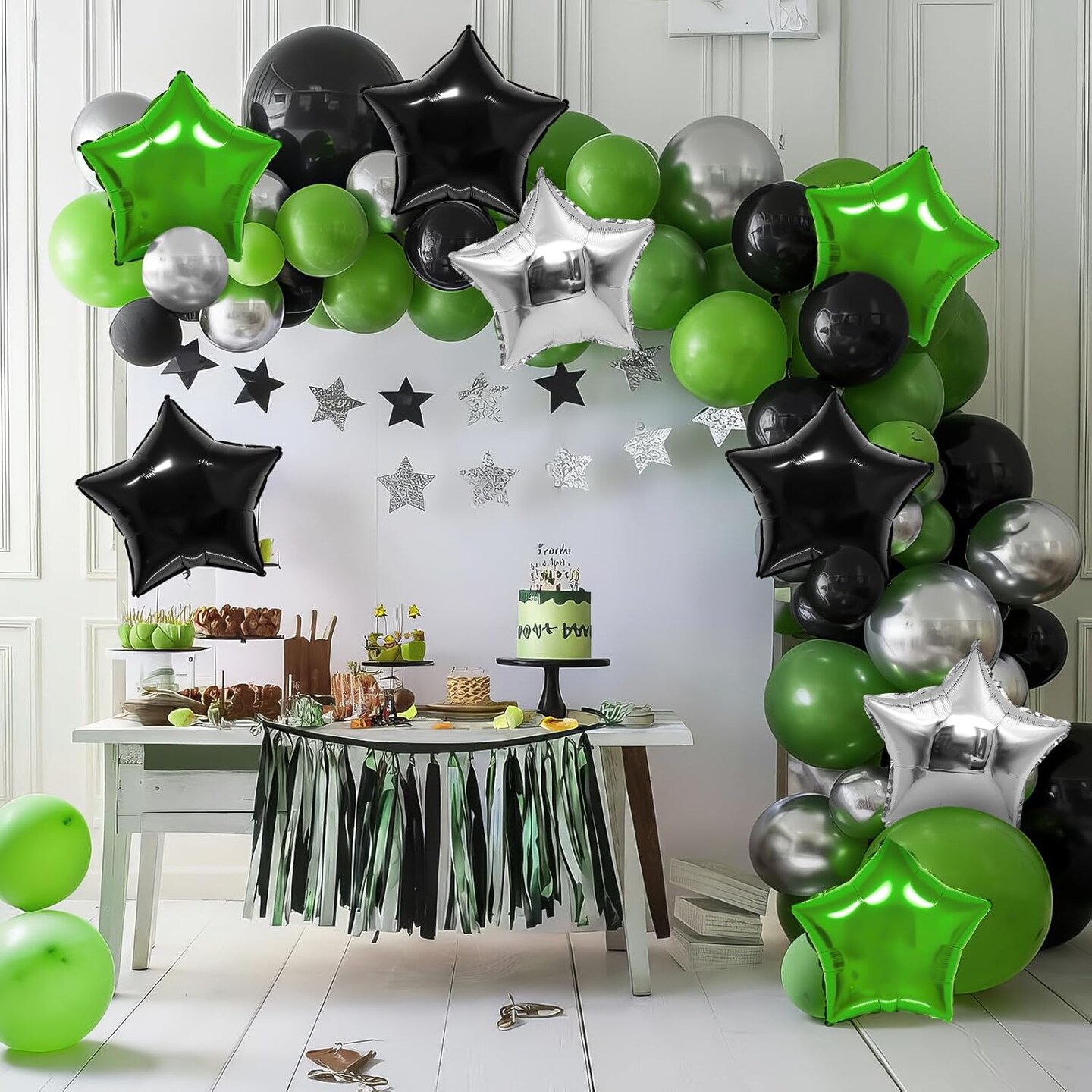 10-Pack 18in Black & Green Star Foil Balloons – Mylar Party Decor for Graduation, Anniversary & Birthday