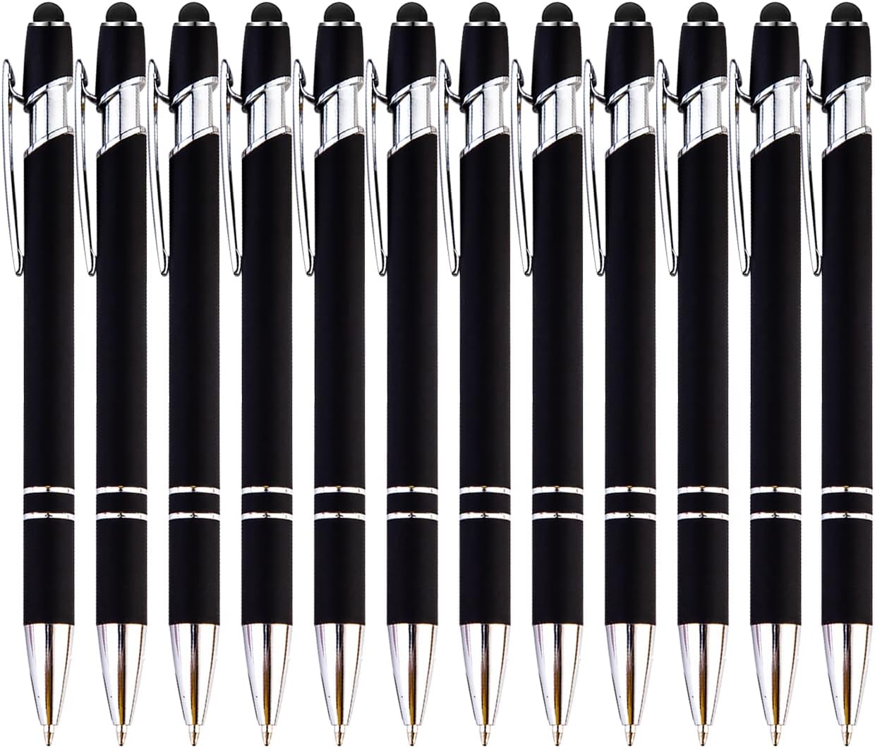 12 Pieces Black Ballpoint Pen with Stylus Tip, 2 in 1 Stylus Pen, Premium Metal Stylus Pen for Touch Screens, Black Ink, 1.0 mm Medium Point(12 Black)
