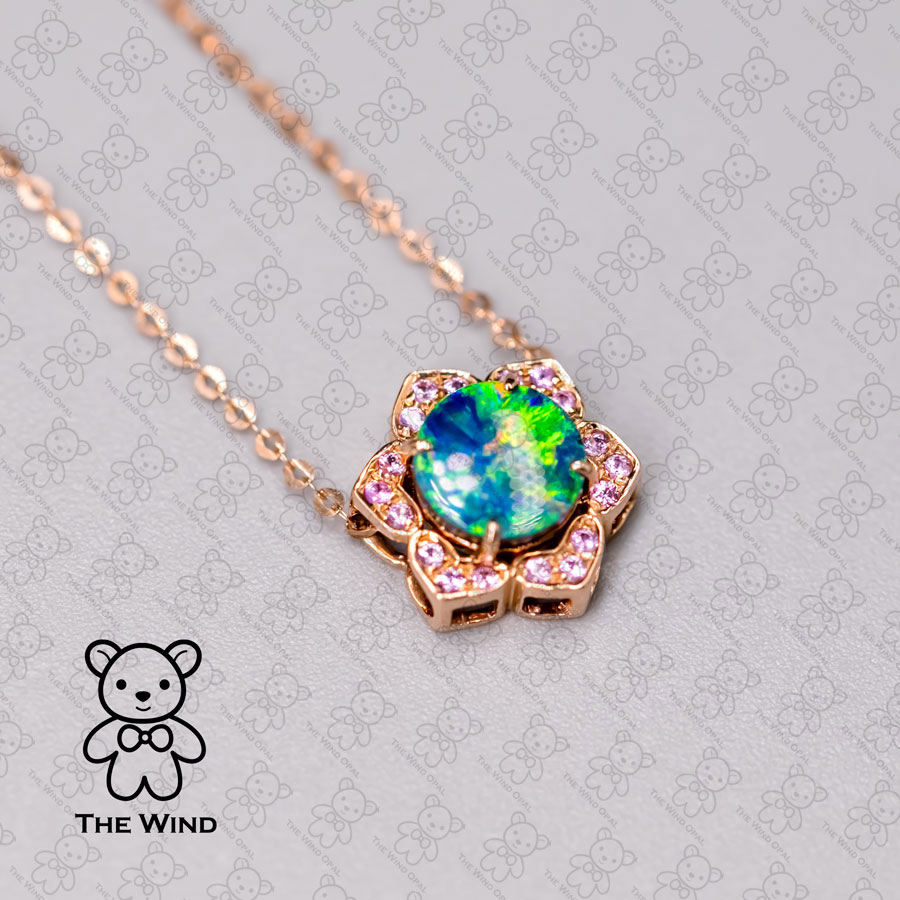 You Are in My Heart - Australian Doublet Opal Pink Sapphire Pendant 18K Rose Gold