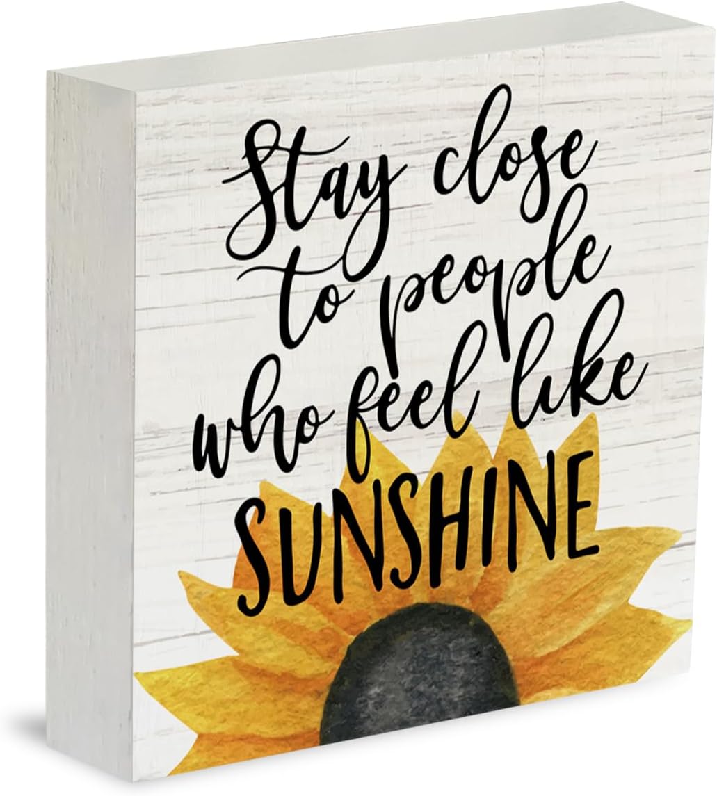 Farmhouse Sunflower Wooden Box Sign – Rustic 5x5" Summer Home & Table Decor