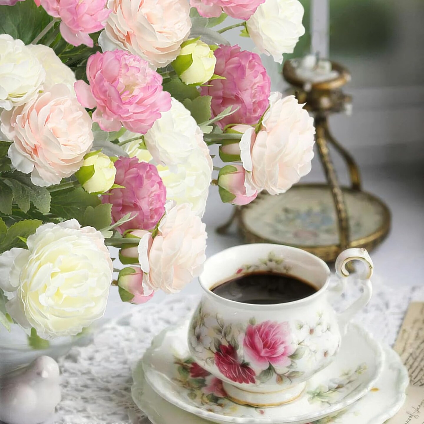 6 Pcs Summer Tabletop Floral Arrangements Artificial Flowers Silk Peony Rose Single Stem Peony Artificial Flowers Pink Faux Peony Bouquet Floral Arrangement