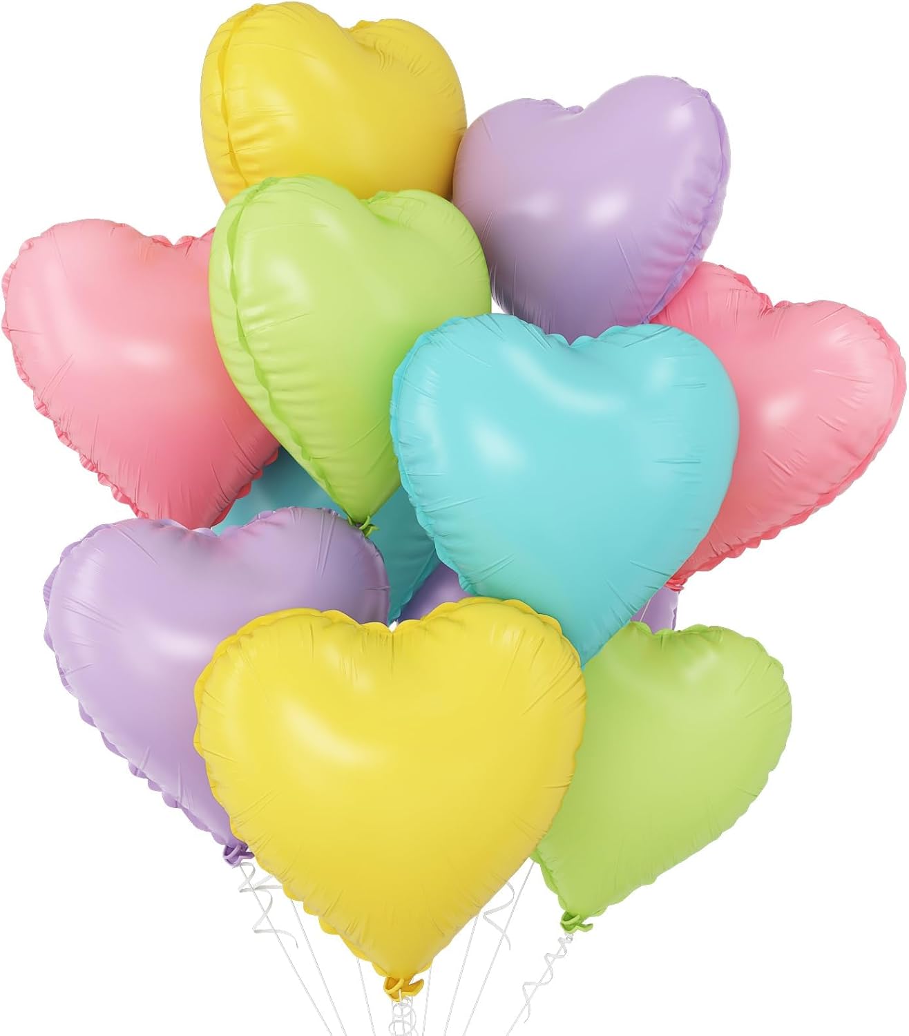 10-Piece Pastel Rainbow Heart Balloons – 18-Inch Foil Heart Balloons in Pink, Blue, Yellow, Green, and Purple for Valentine’s Day, Engagements, Birthdays, Baby Showers, and Weddings