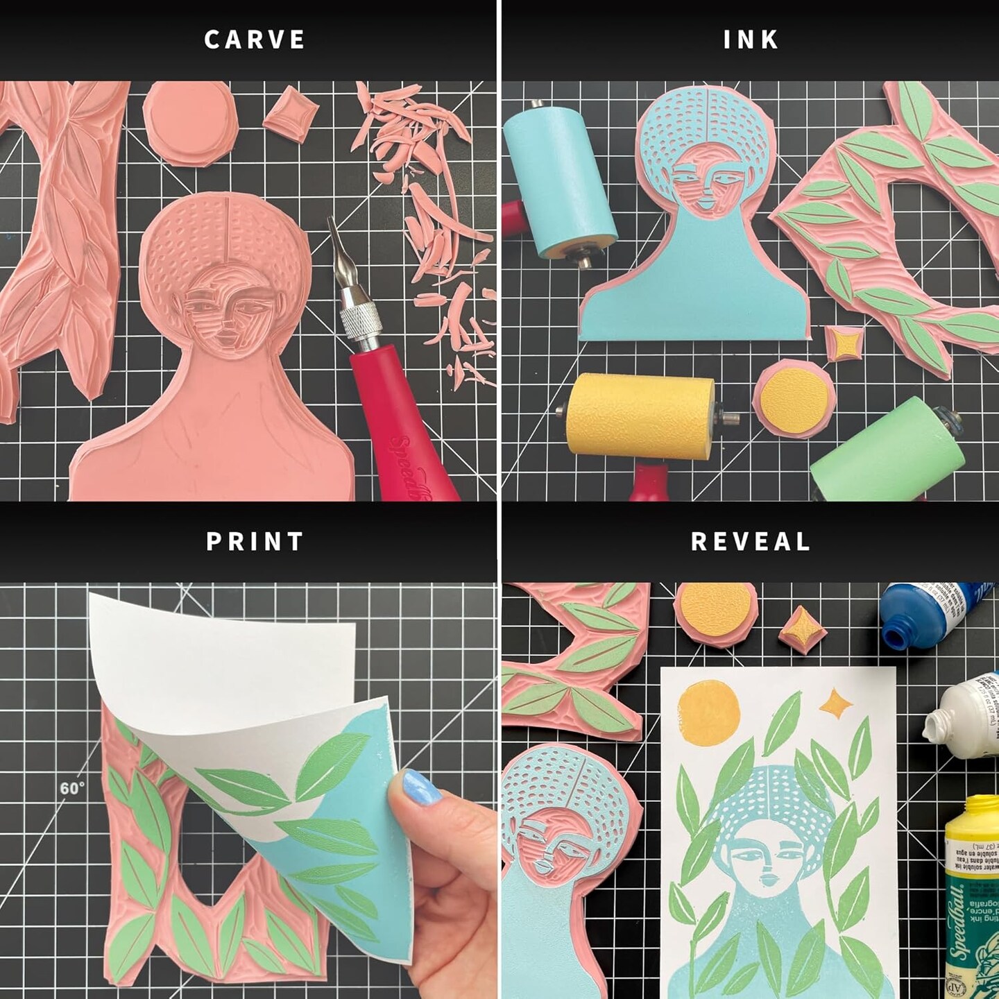 Water Soluble Block Printing Ink – Bold Color With Satin Finish Ap Non- Toxic 8 Fl. oz., Black