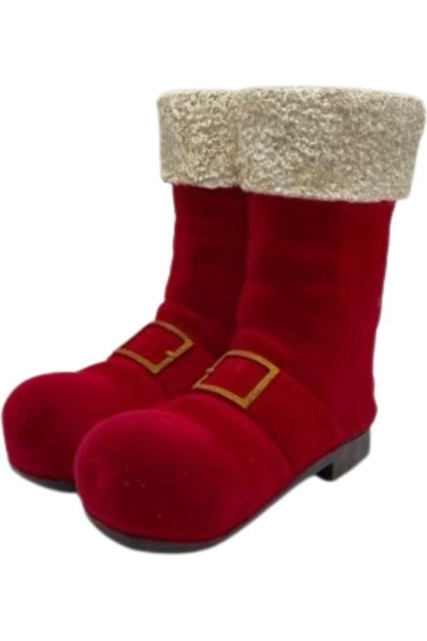 9.5&#x22; Resin Flocked Santa Boots Container