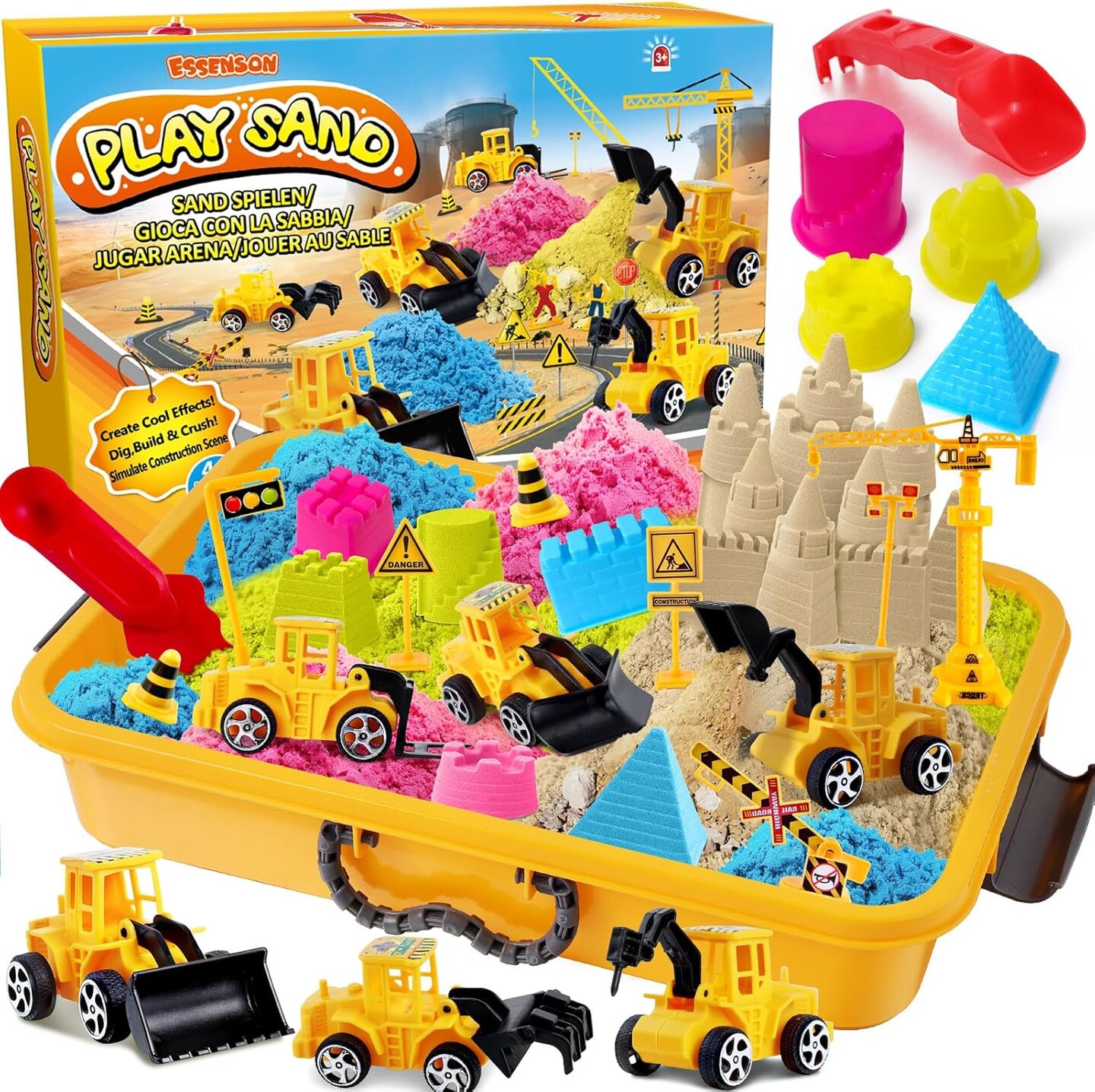 Summer Sand Toys Sensory Bin - Play Sand Kit with Construction Set Toy Truck and 4lbs Magical Sand, Pretend Play Beach Sensory Toy Sandbox, Kids Gifts for Girls and Boys