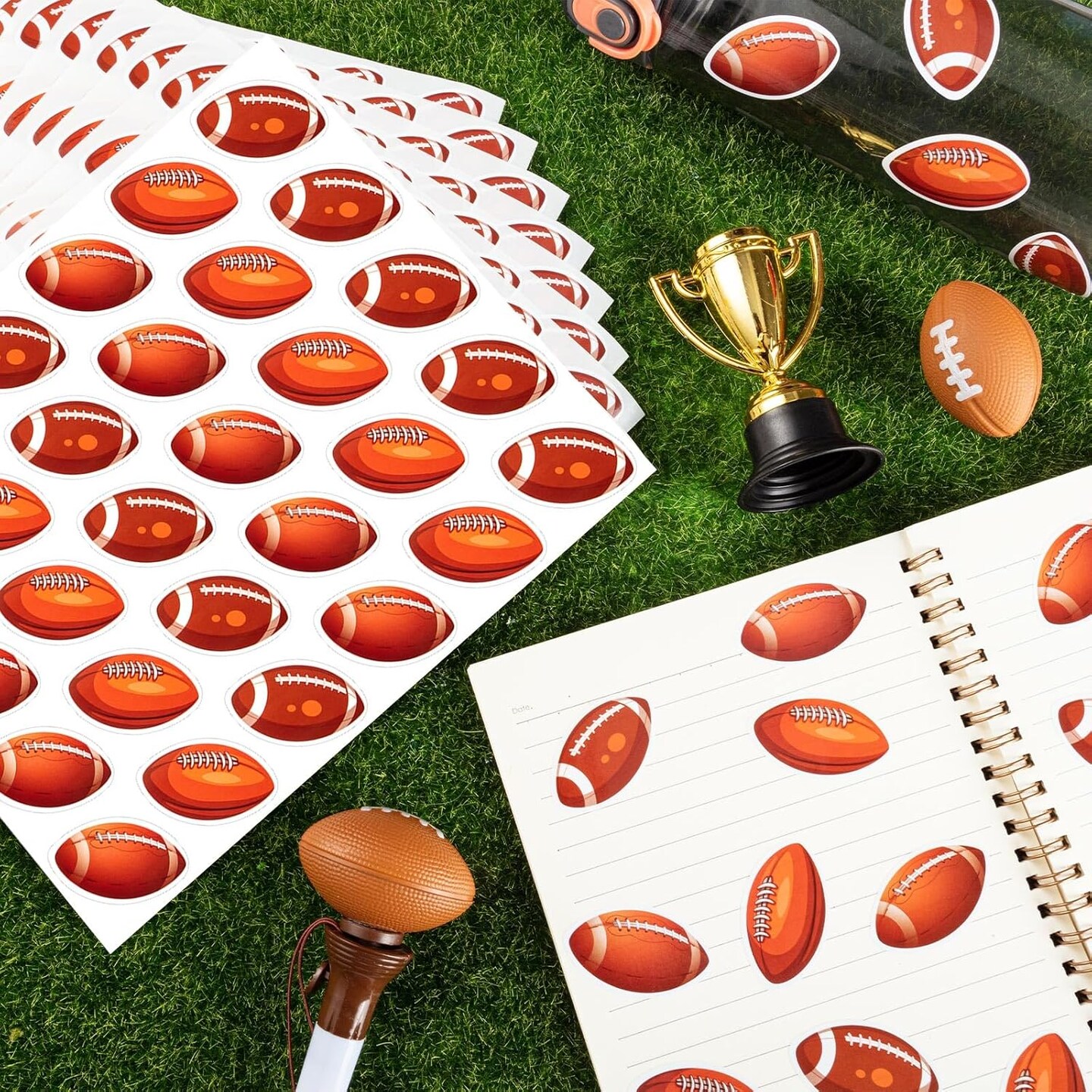 600Pcs Football Stickers for Kids, Self Adhesive Football Sports Stickers, Sports Ball for Poster Board Water Bottles Scrapbook Team Present Birthday Gathering Supplies