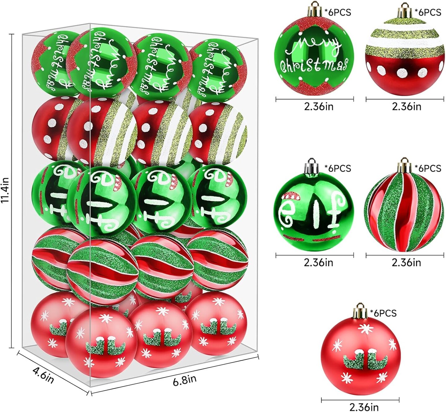 30ct Christmas Balls Ornaments- 2.36&#x2019;&#x2019; Shatterproof Balls Ornaments for Xmas Tree Decorations, Hanging Balls Red and Green Christmas Ball Ornaments Set for Holiday Party Decoration (3)