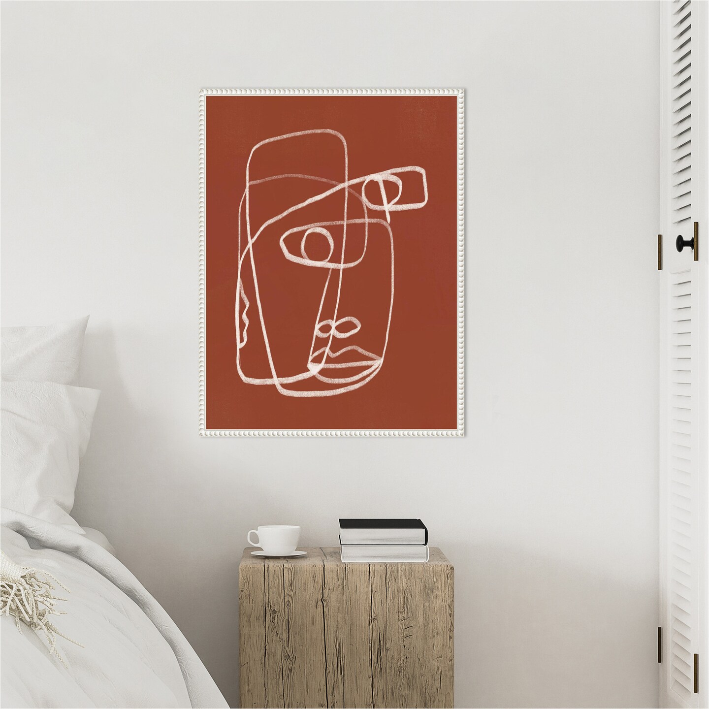 Line Art Abstract Portrait Terracotta 02 by Little Dean Framed Canvas Wall Art