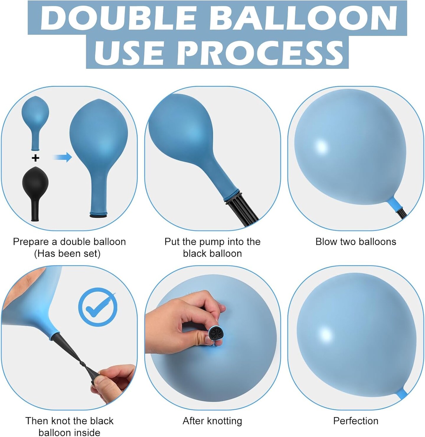 Dusty Blue Balloon Garland Kit&#x2013;Double-Stuffed Dusty Blue, Pastel Blue, Sand White Balloons for Baby Showers, Weddings, and Birthday Party Decorations