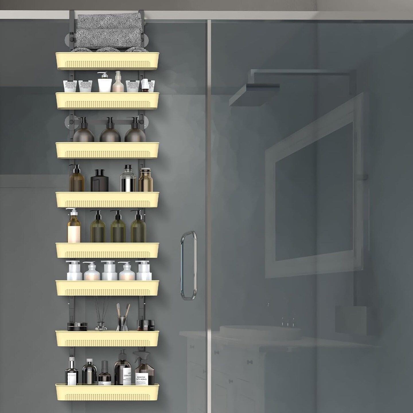 8-Tier Over The Door Pantry Organizer with Adjustable Baskets - Black Hanging Spice Rack, Door-Mounted Storage for Kitchen, Bathroom, Laundry Room - No Drilling